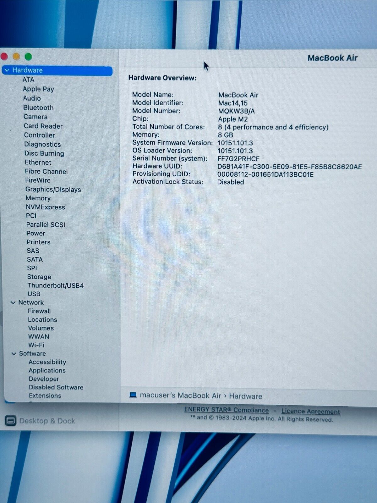 Apple MacBook Air 15.3" M2 8-Core CPU 10-Core GPU 8GB 256GB, In MDT Blue