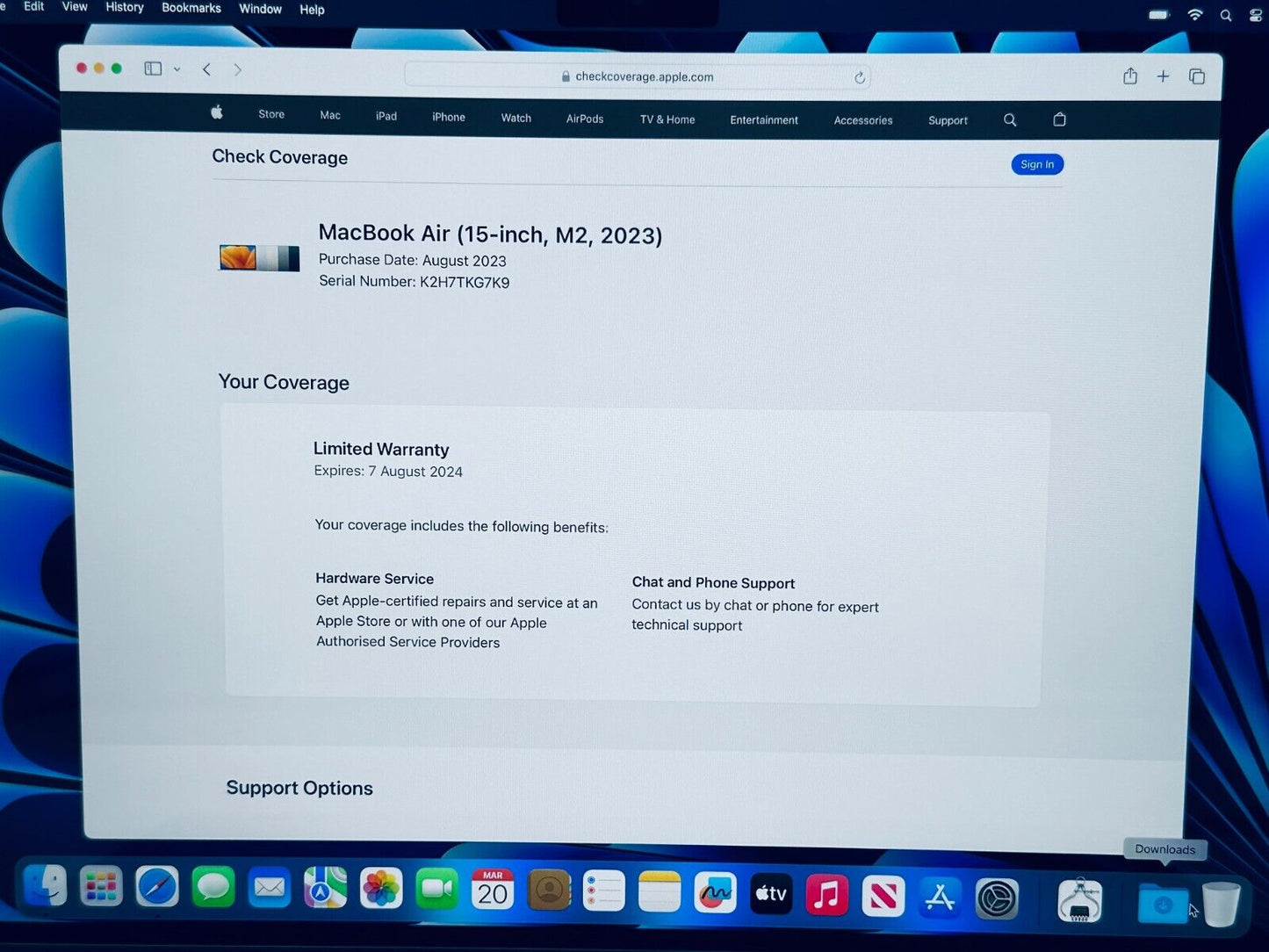 Apple MacBook Air 15.3" M2 8-Core CPU 10-Core GPU 8GB RAM 256GB Midnight Blue A+