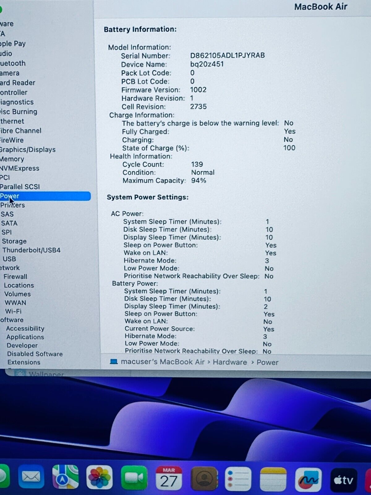 Apple MacBook Air 13" Retina M1 8-Core CPU 7-Core GPU 8GB Ram 256GB SSD Sp Grey