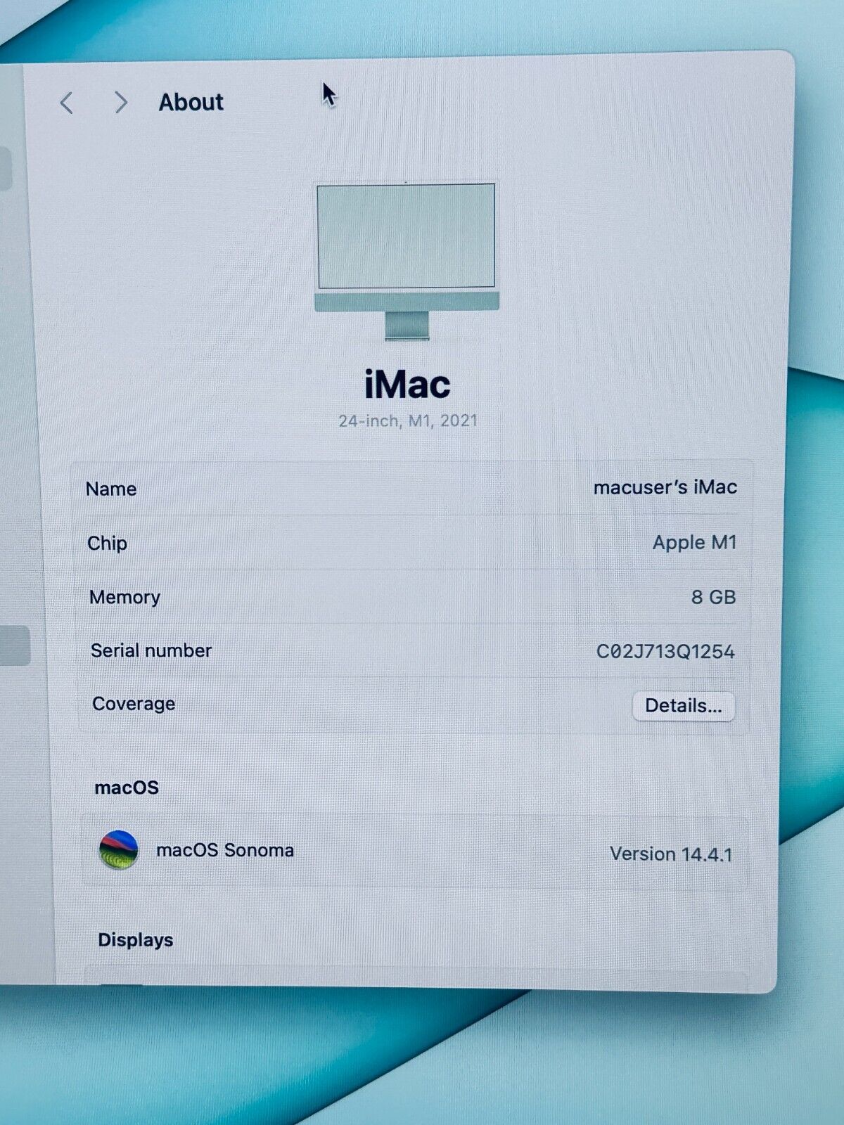 Apple iMac 24 4.5K M1 8GB RAM 256GB SSD 8-Core CPU 7‑Core GPU In Green
