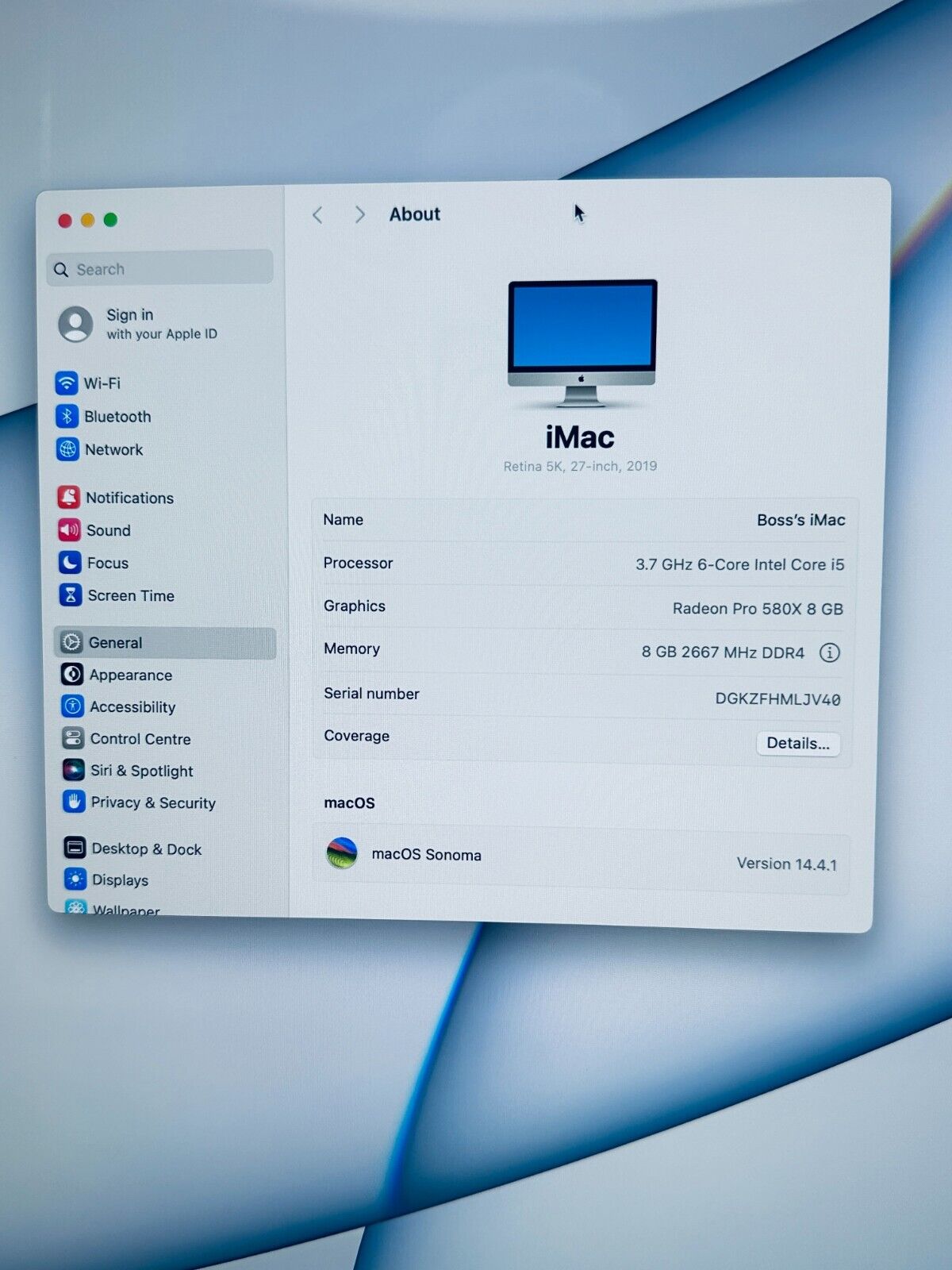 Apple iMac 27" 5K Retina 2019 3.7GHz 6‑core Intel Core i5 8GB, 1TB SSD, 580X 8GB