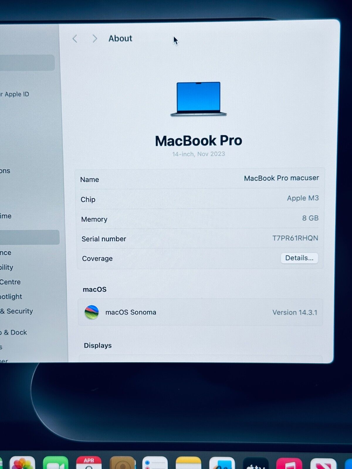 Apple MacBook Pro 14" 2023 M3 8-Core CPU 10-Core GPU 8GB 512GB SSD In Space Grey