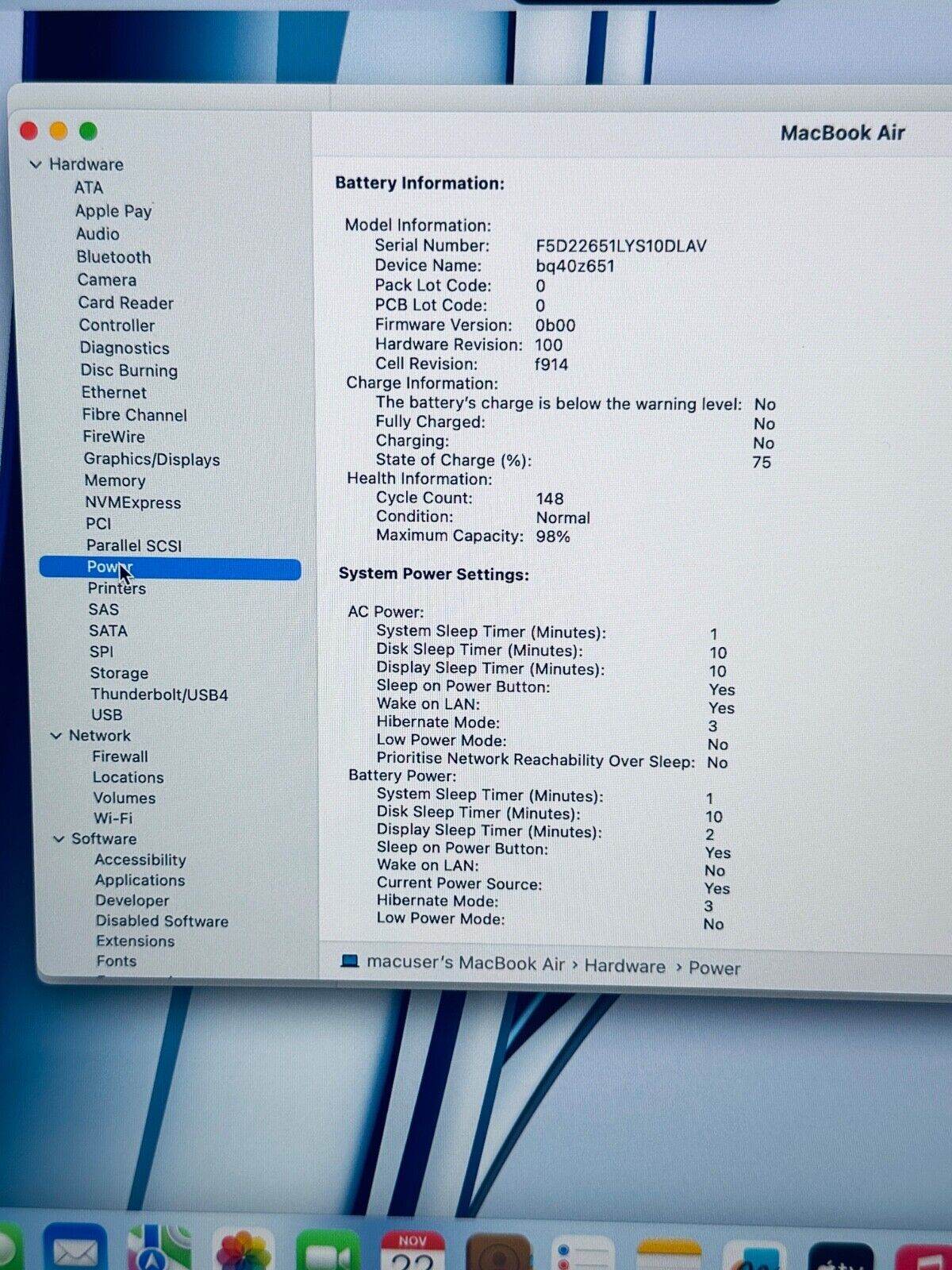 Apple M2 MacBook Air 13-Inch 2022 8-Core CPU 8-Core GPU 16GB Ram 256GB Mdn Blue