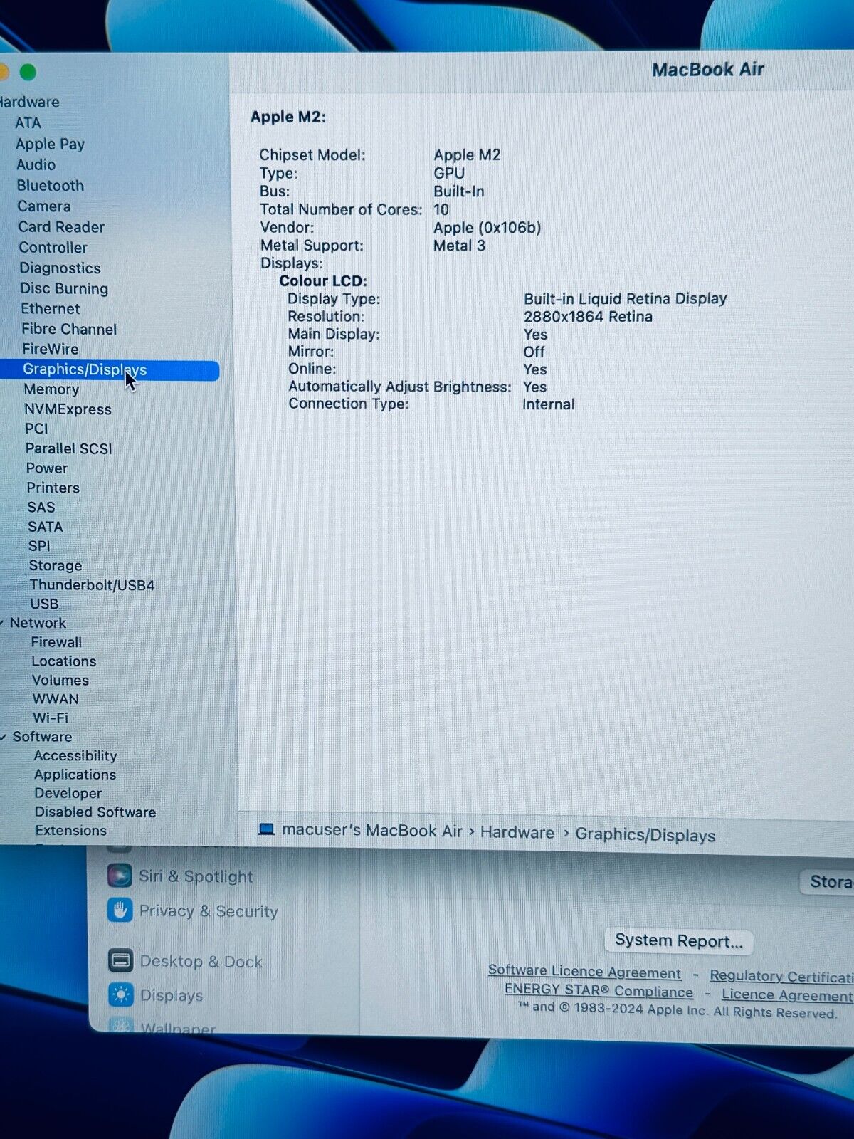 Apple MacBook Air 15.3" M2 8-Core CPU 10-Core GPU 8GB RAM 256GB Midnight Blue A+