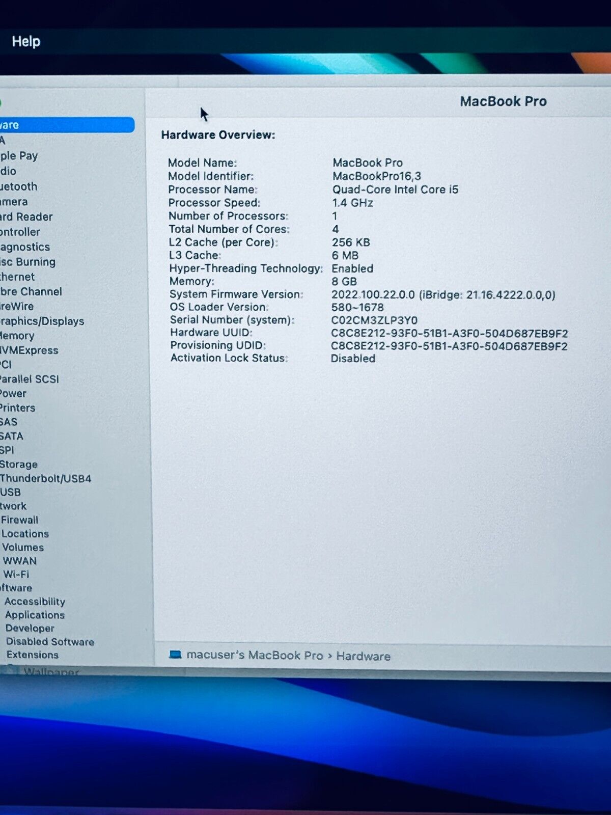 Apple MacBook Pro 13" Inch 2020 Core i5 1.4ghz, 8GB RAM, 512GB SSD, In Sp Grey