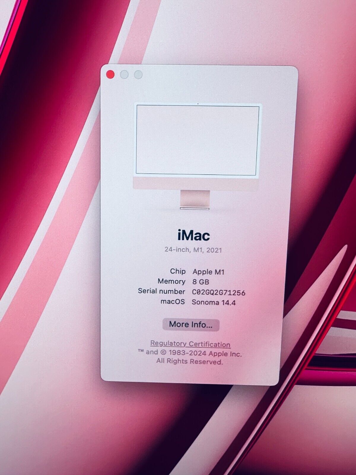 Apple iMac 24 4.5K M1 8GB RAM 256GB SSD 8-Core CPU 7‑Core GPU Pink / Red