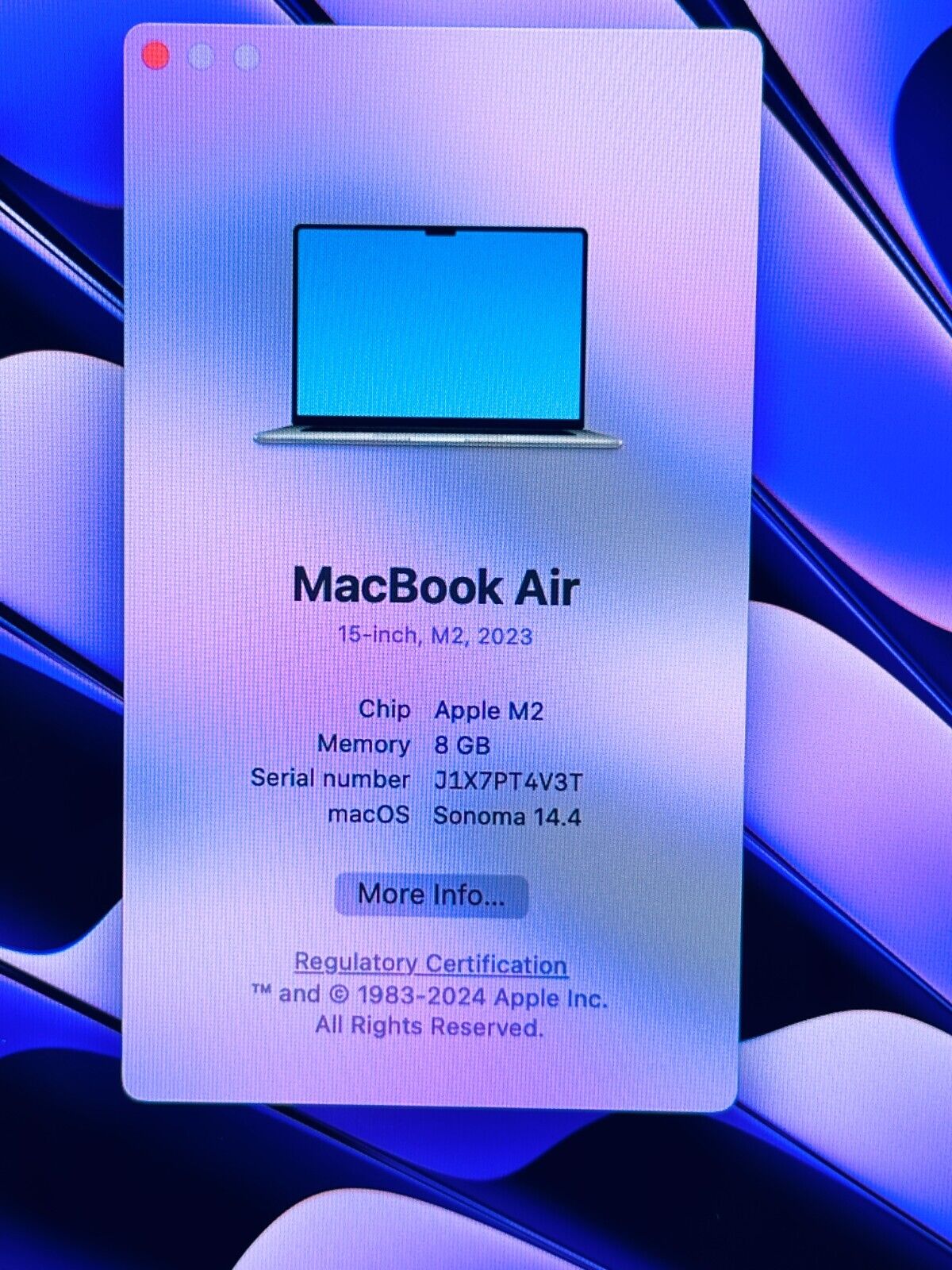 Apple MacBook Air 15.3" M2 8-Core CPU 10-Core GPU 8GB Ram 256GB SSD, Space Grey