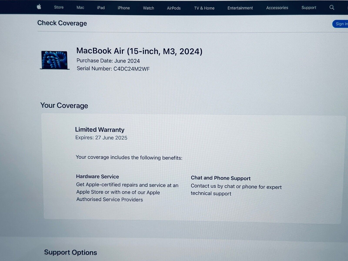 Apple MacBook Air 15-Inch 2024 M3 8-Core CPU 10-Core GPU 8GB 256GB Midnight Blue