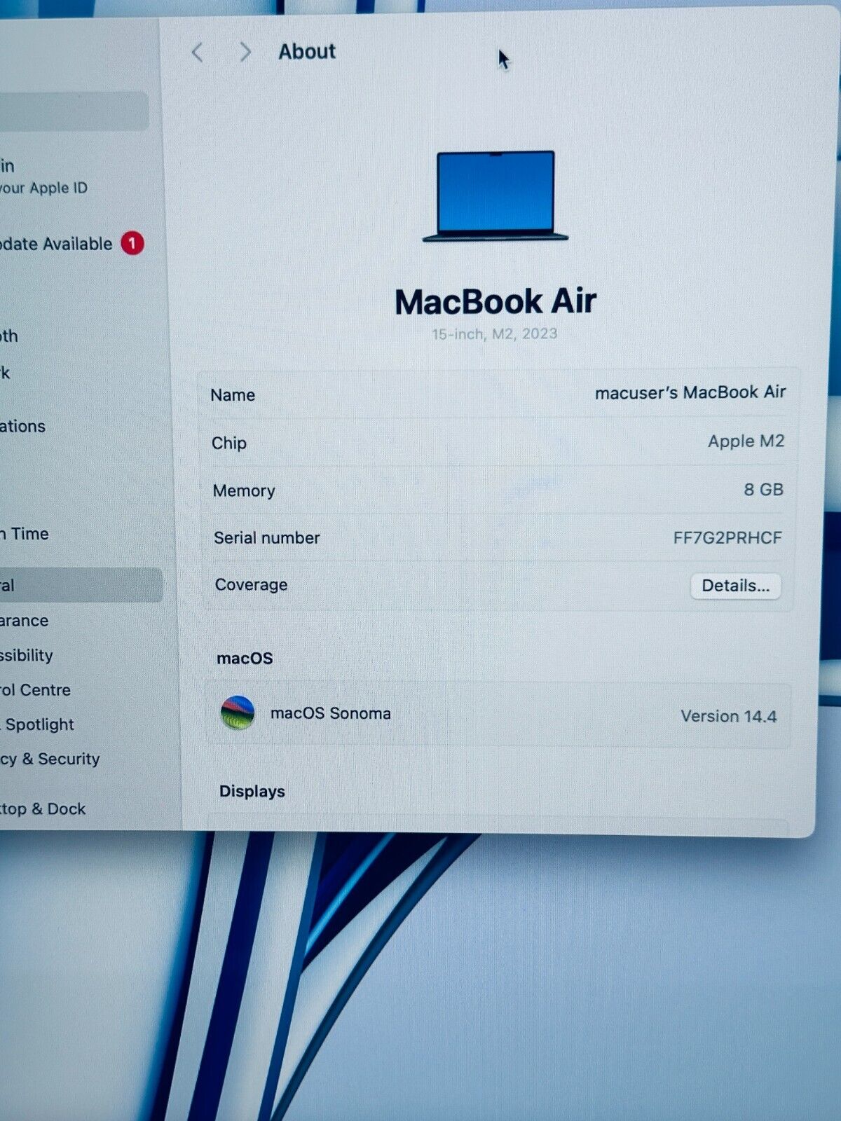 Apple MacBook Air 15.3" M2 8-Core CPU 10-Core GPU 8GB 256GB, In MDT Blue