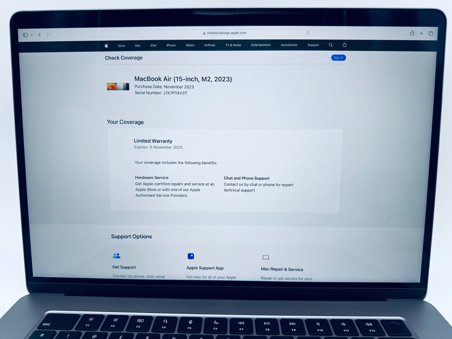 Apple MacBook Air 15.3" M2 8-Core CPU 10-Core GPU 8GB Ram 256GB SSD, Space Grey