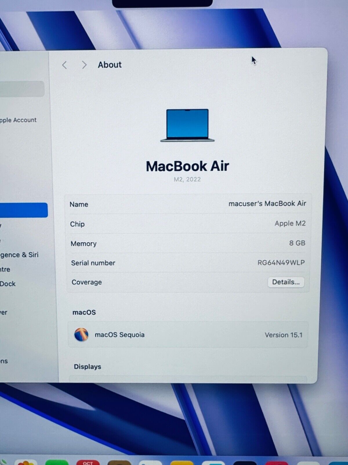 Apple M2 MacBook Air 13-Inch 8-Core CPU 8-Core GPU 8GB, 256GB SSD In Space Grey