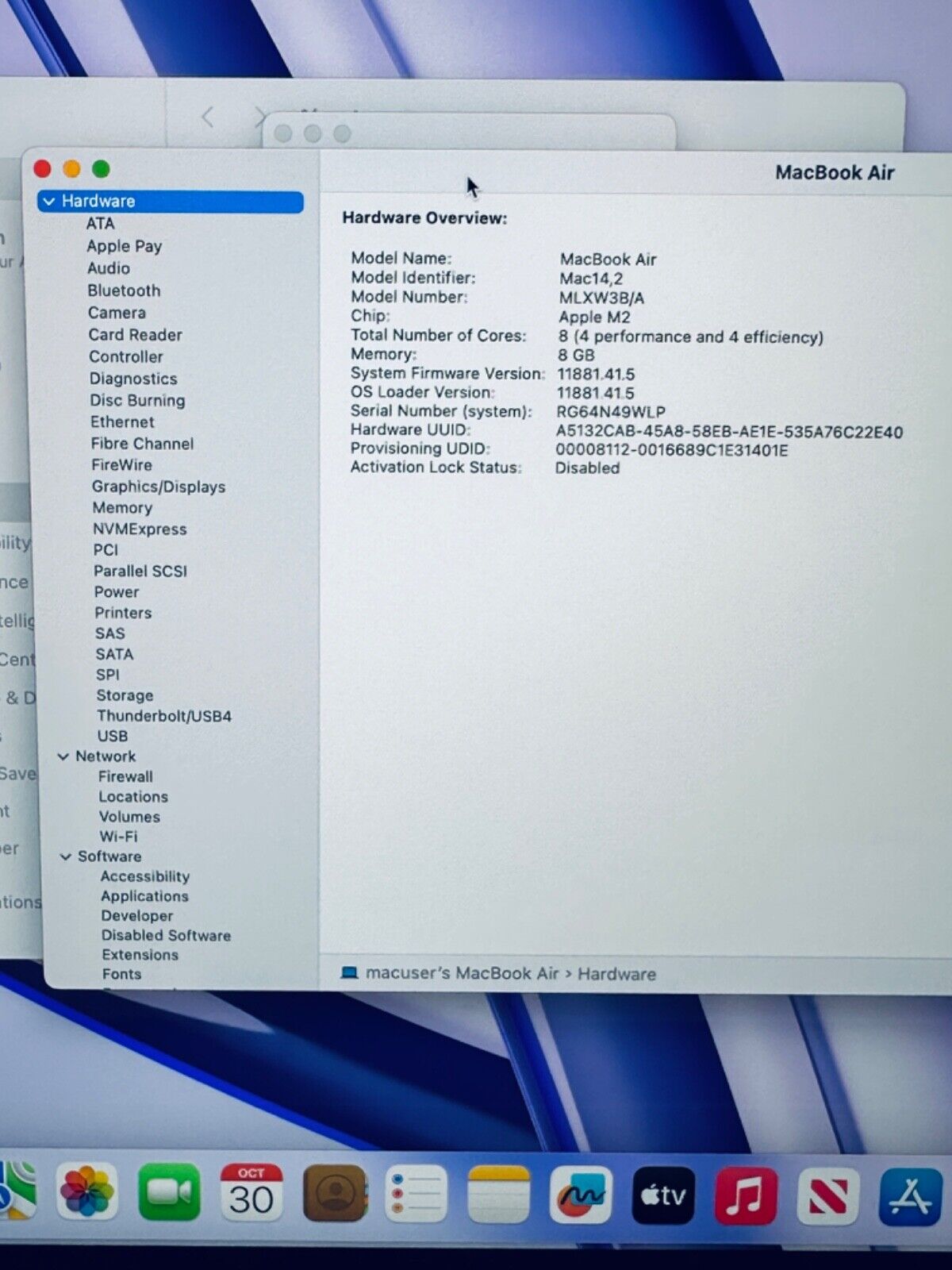 Apple M2 MacBook Air 13-Inch 8-Core CPU 8-Core GPU 8GB, 256GB SSD In Space Grey