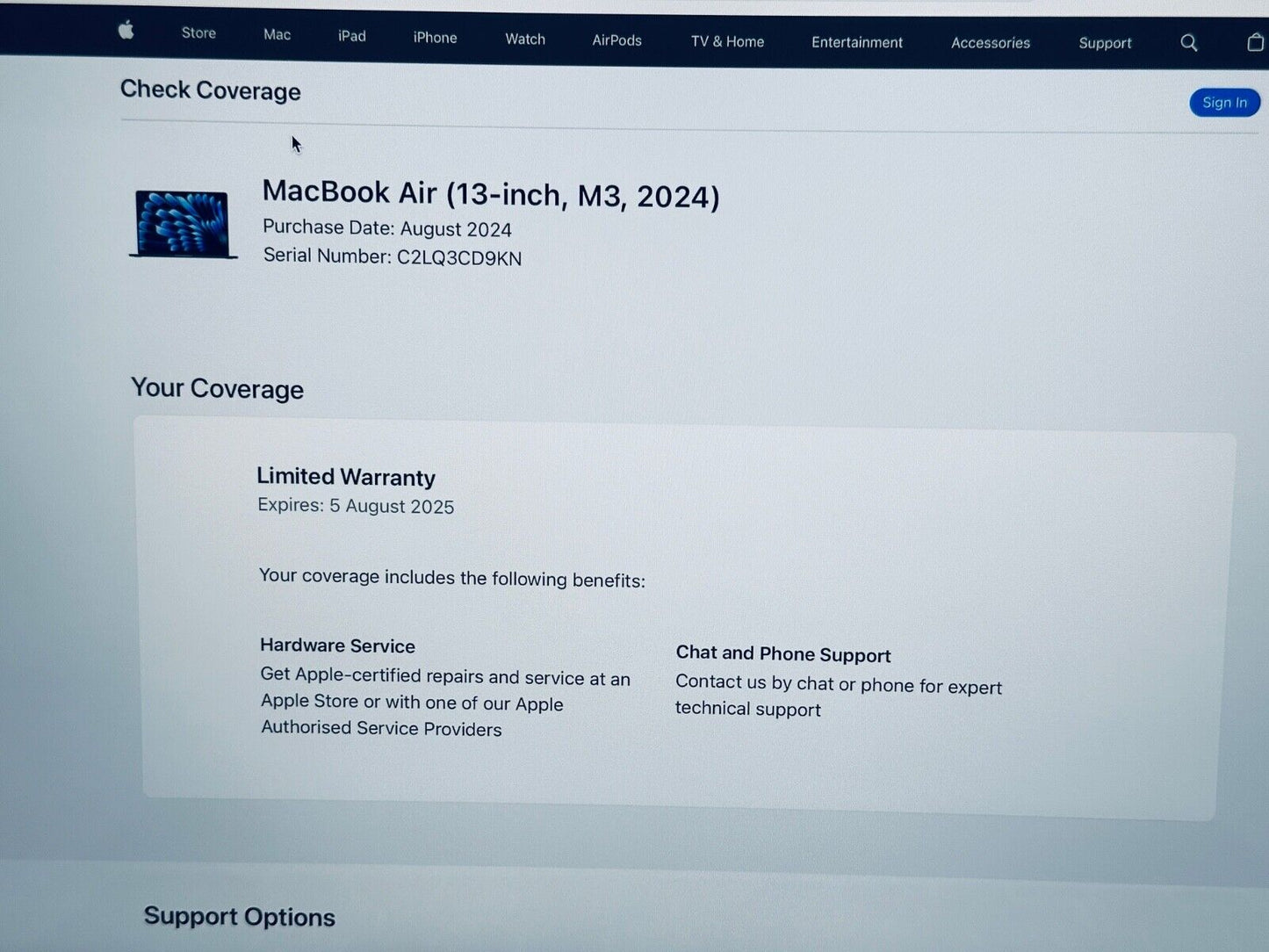 Apple M3 MacBook Air 2024 13-Inch 8-Core CPU 8-Core GPU 8GB 256GB SSD Starlight