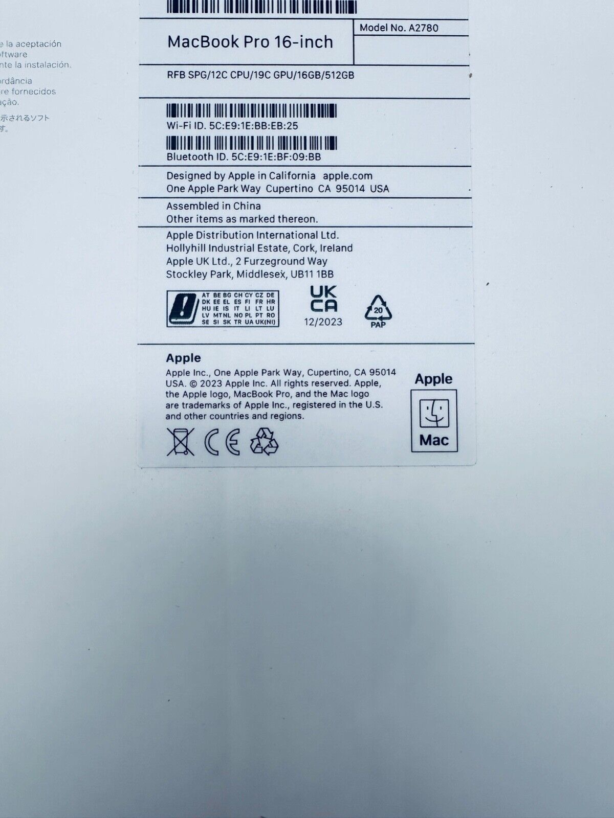 Apple MacBook Pro 16" 2023 M2 Pro 12-Core CPU 19-Core GPU 16GB 512GB SSD