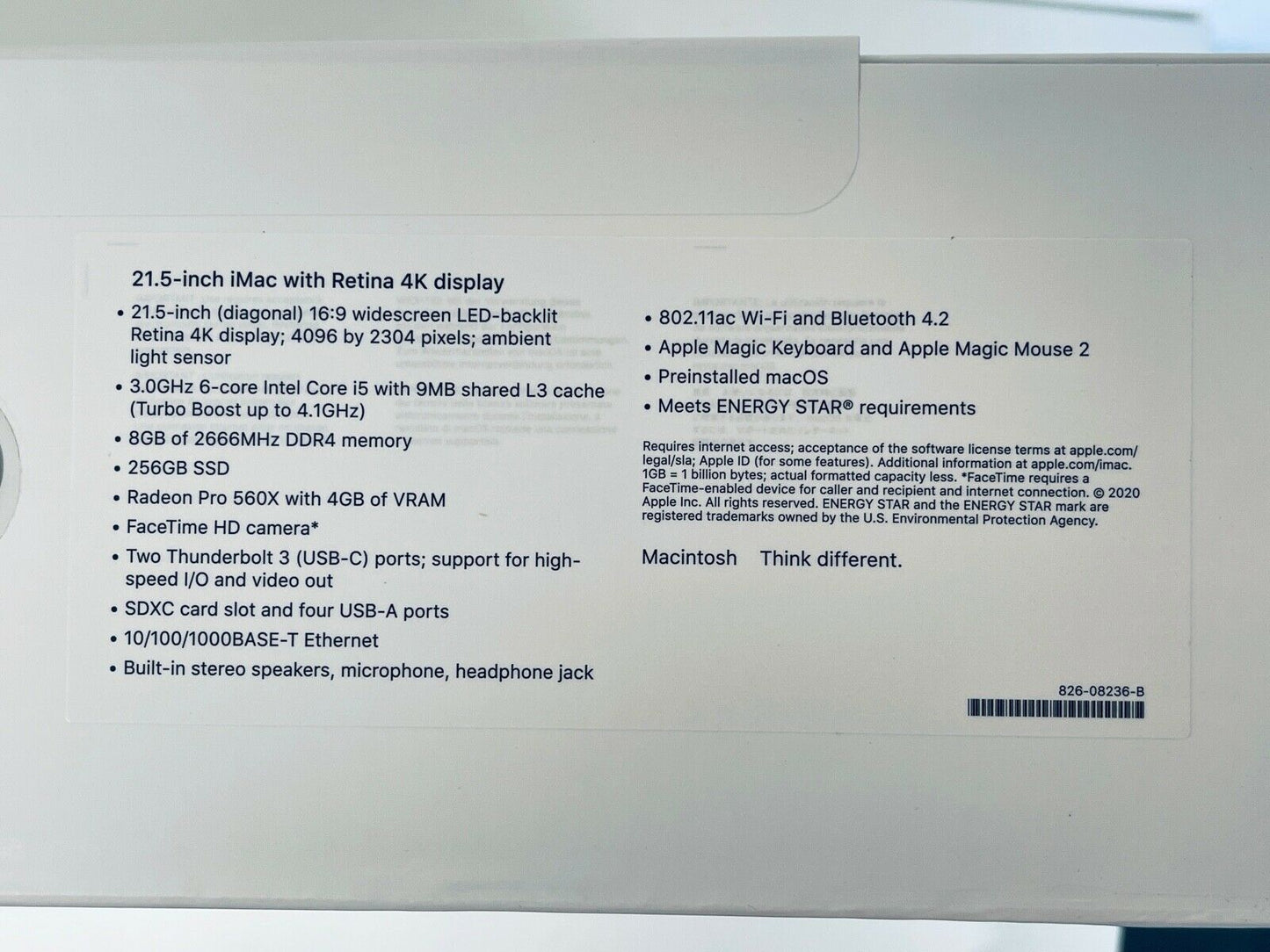 Apple iMac 21.5" 4K Retina 2019 Intel Core i5 3.0Ghz 6-Core 8GB 256GB SSD