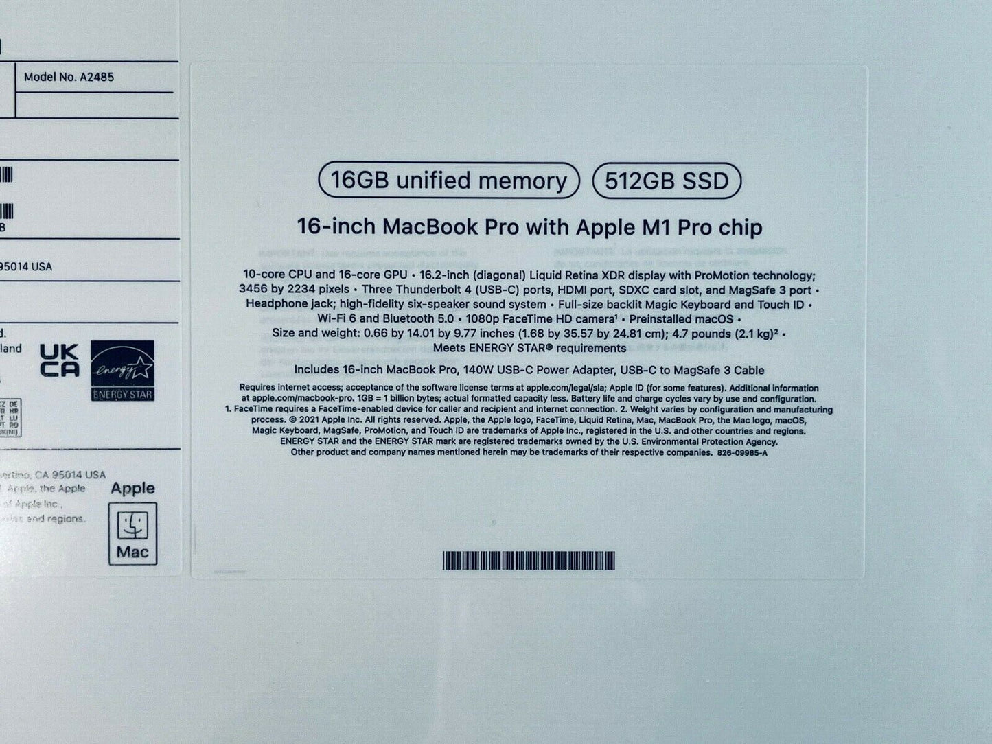 Apple MacBook Pro 16" 2021 M1 Pro 10-Core 16-Core GPU 16GB 512GB SSD