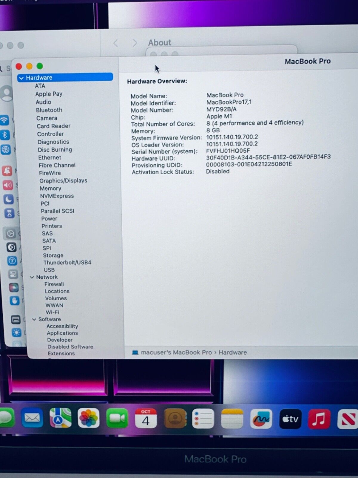 Apple M1 MacBook Pro 13-Inch Touch Bar 8-Core CPU 8-GPU 8GB Ram 512GB SSD Grey