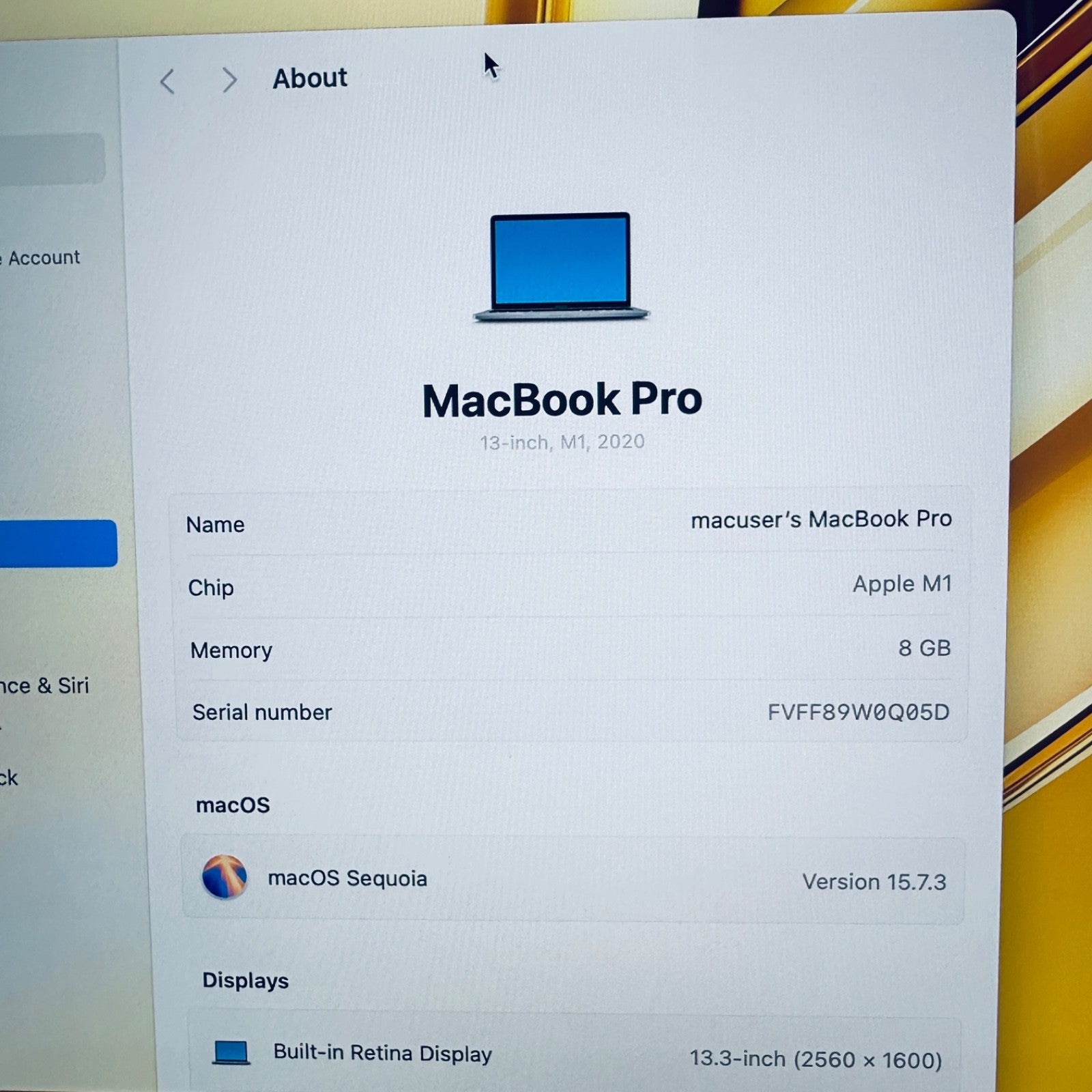 M1 MacBook Pro 13-Inch Touch Bar 8-Core CPU 8-GPU 8GB Ram 256GB SSD In Silver