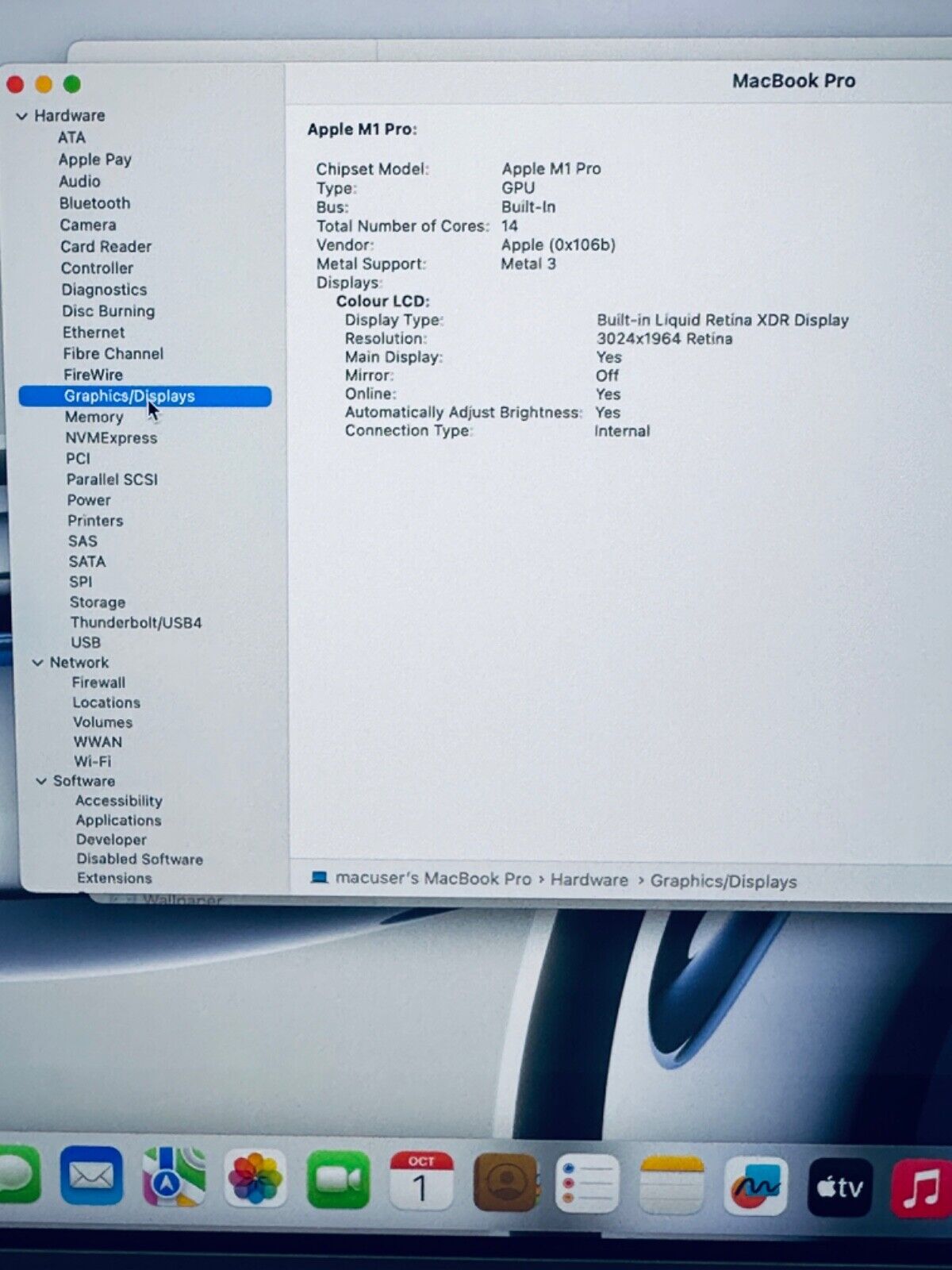 Apple MacBook Pro 14" M1 Pro 8-Core CPU 14-Core GPU 16GB 512GB SSD In Silver