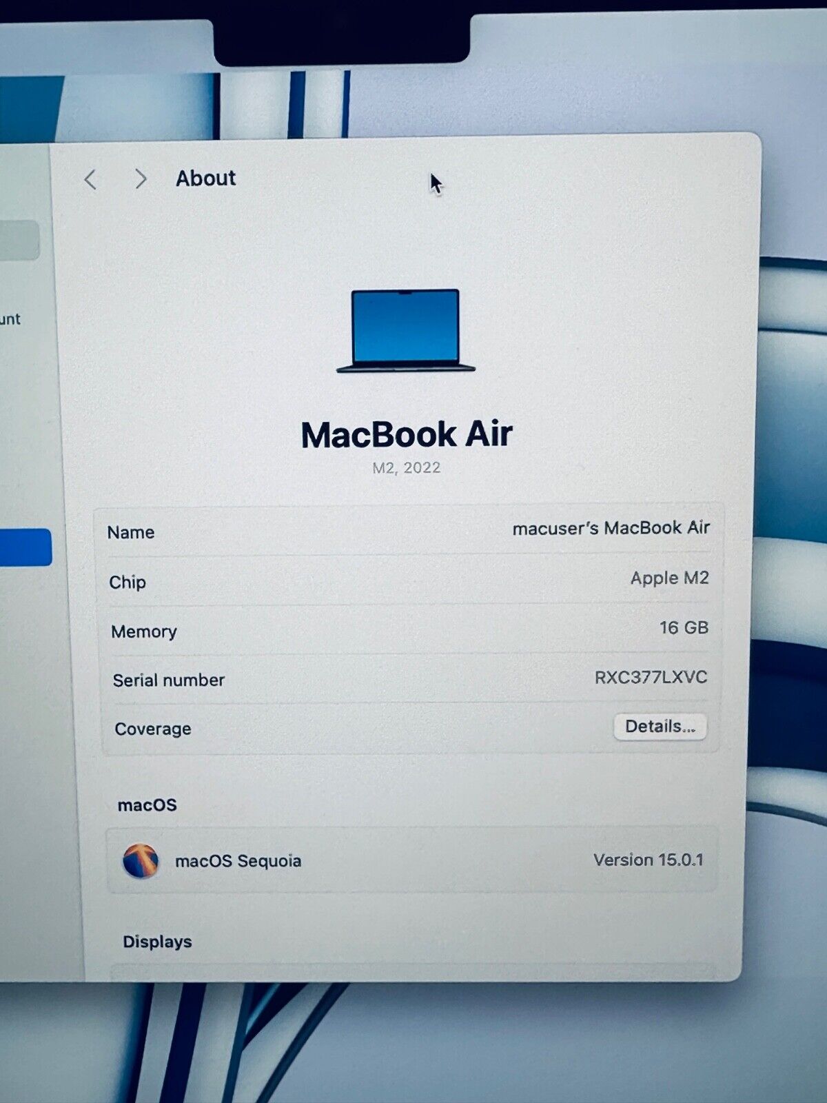 Apple M2 MacBook Air 13-Inch 2022 8-Core CPU 8-Core GPU 16GB Ram 256GB Mdn Blue