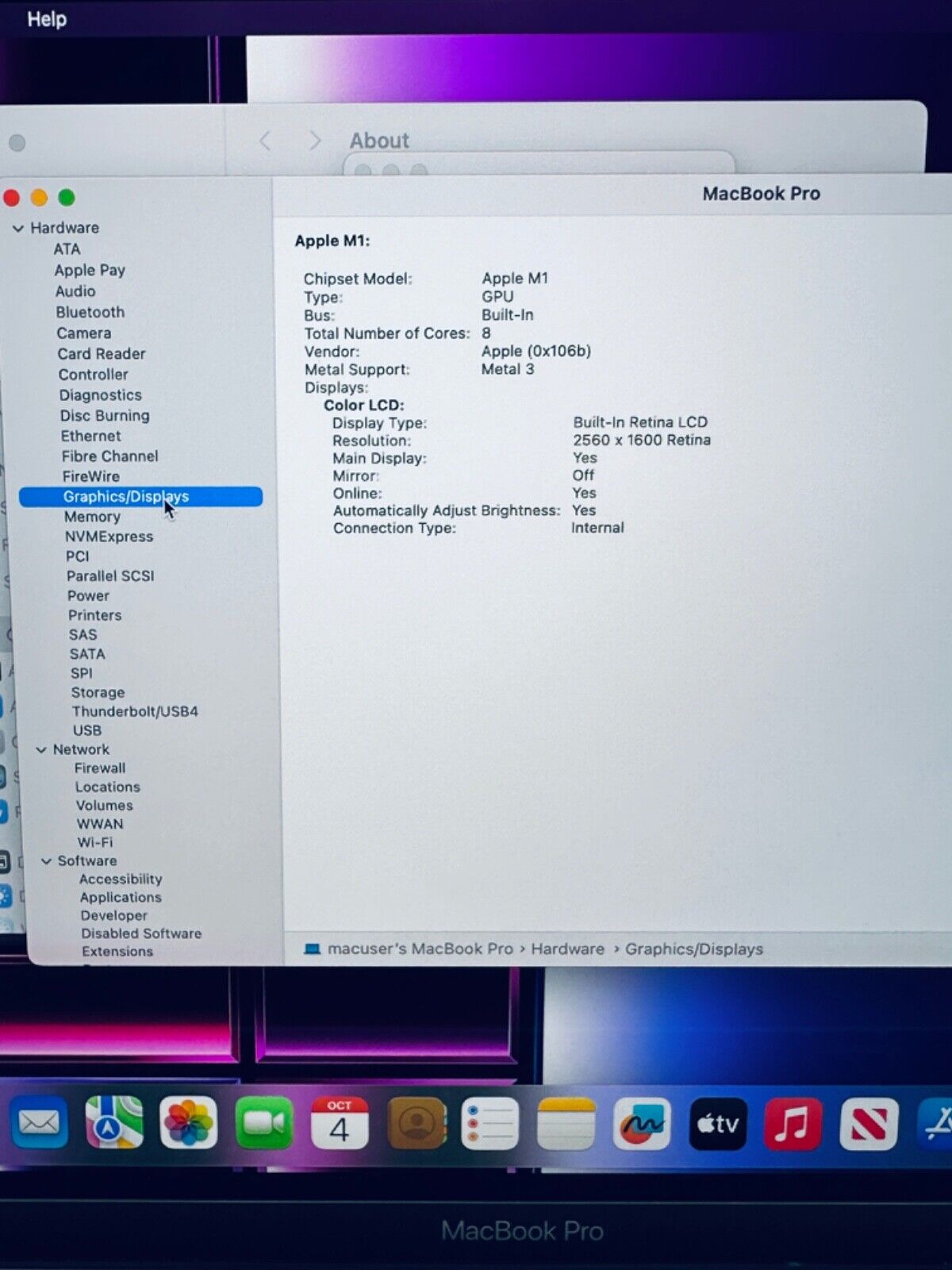 Apple M1 MacBook Pro 13-Inch Touch Bar 8-Core CPU 8-GPU 8GB Ram 512GB SSD Grey