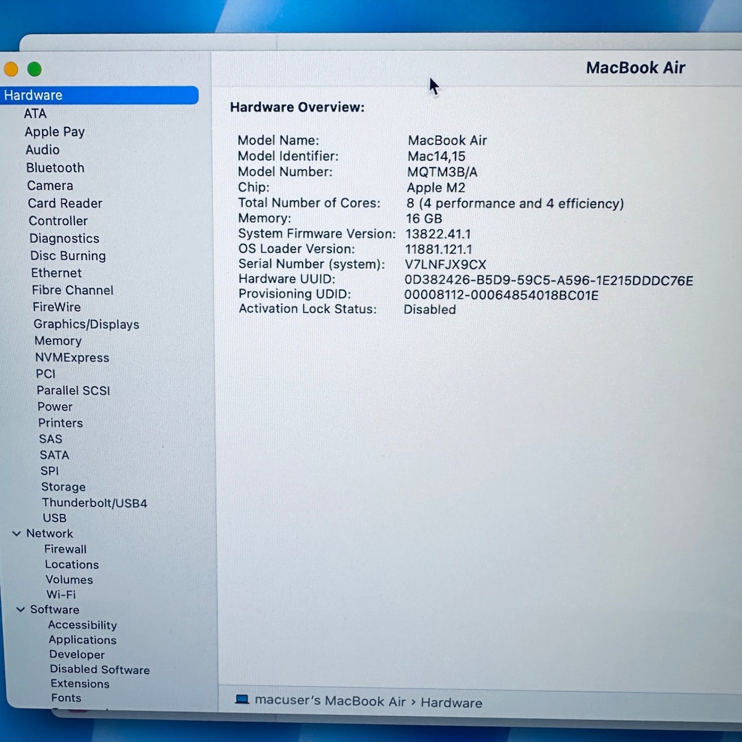 Apple MacBook Air 15-Inch M2 8-Core CPU 10-Core GPU 16GB 1TB SSD Midnight Blue