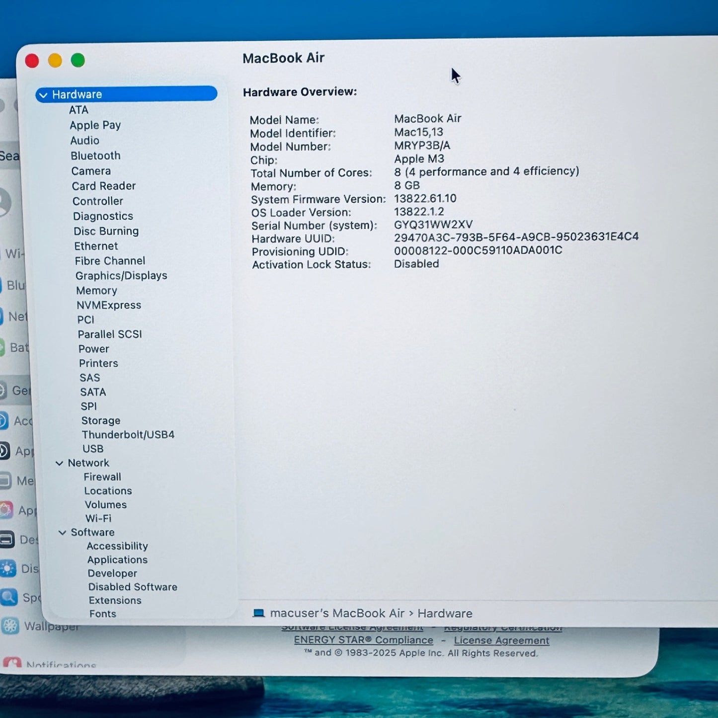 MacBook Air M3 15-Inch 2024 8-Core CPU 10-Core GPU 8GB 256GB Silver 12M Warranty