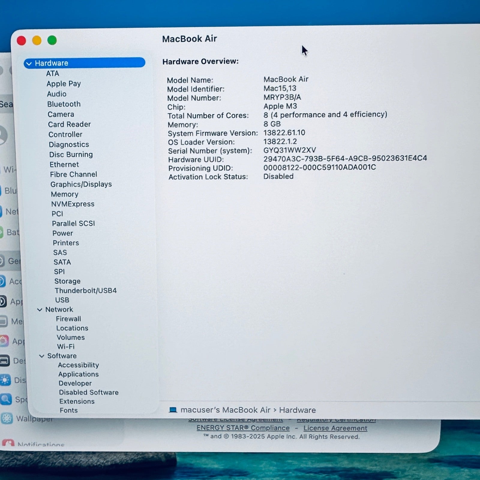 MacBook Air M3 15-Inch 2024 8-Core CPU 10-Core GPU 8GB 256GB Silver 12M Warranty