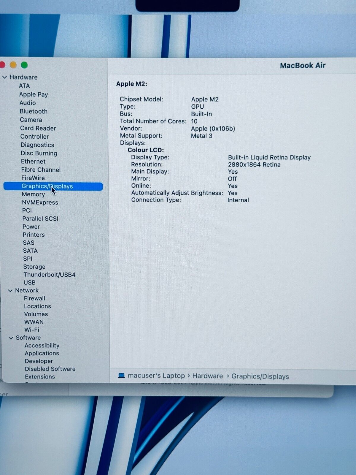 Apple MacBook Air 15.3" M2 8-Core CPU 10-Core GPU 8GB RAM 256GB, Midnight Blue