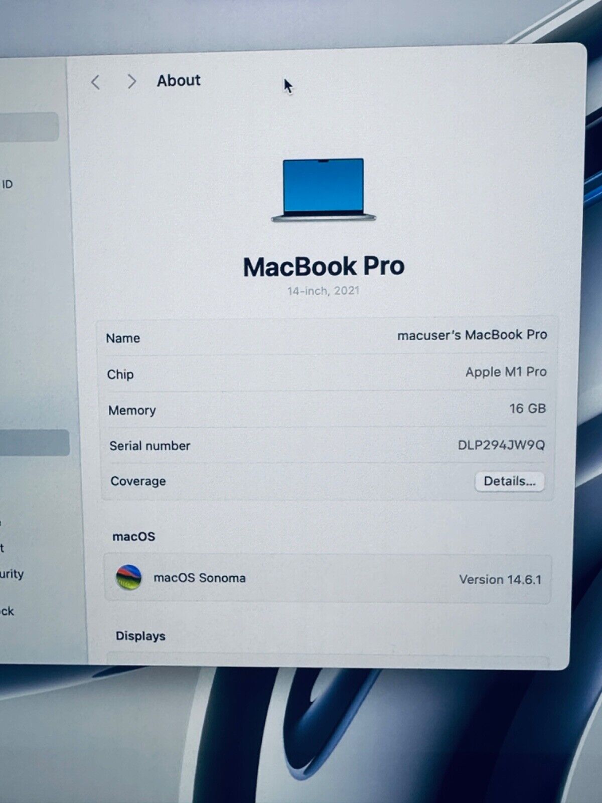 Apple MacBook Pro 14" M1 Pro 8-Core CPU 14-Core GPU 16GB 512GB SSD In Silver