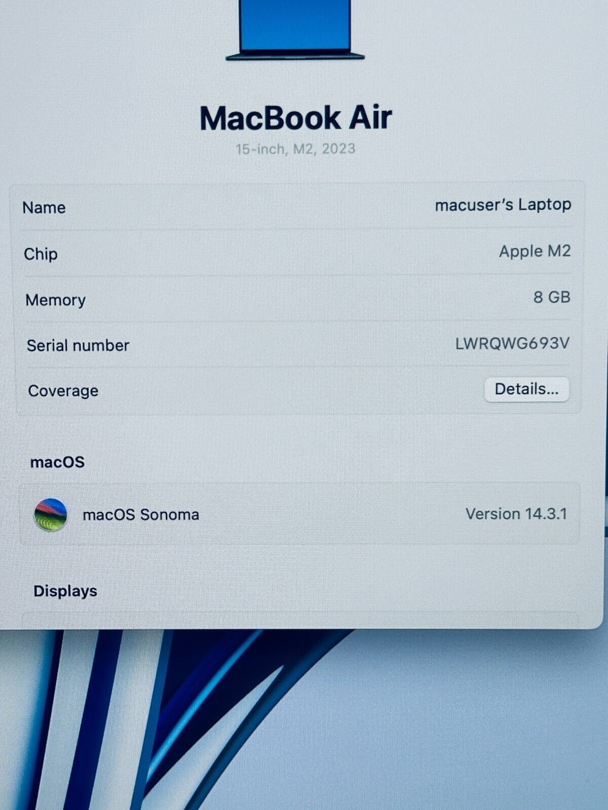 Apple MacBook Air 15.3" M2 8-Core CPU 10-Core GPU 8GB RAM 256GB, Midnight Blue