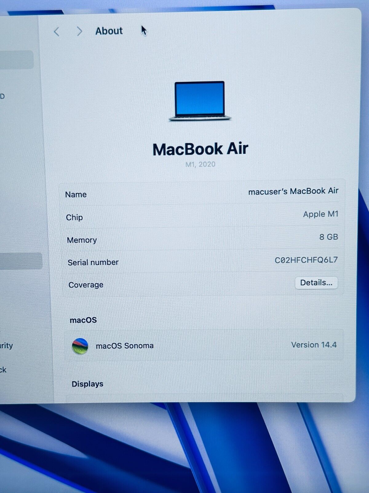 Apple MacBook Air 13" Retina M1 8-Core CPU 7-Core GPU 8GB Ram 256GB SSD Silver