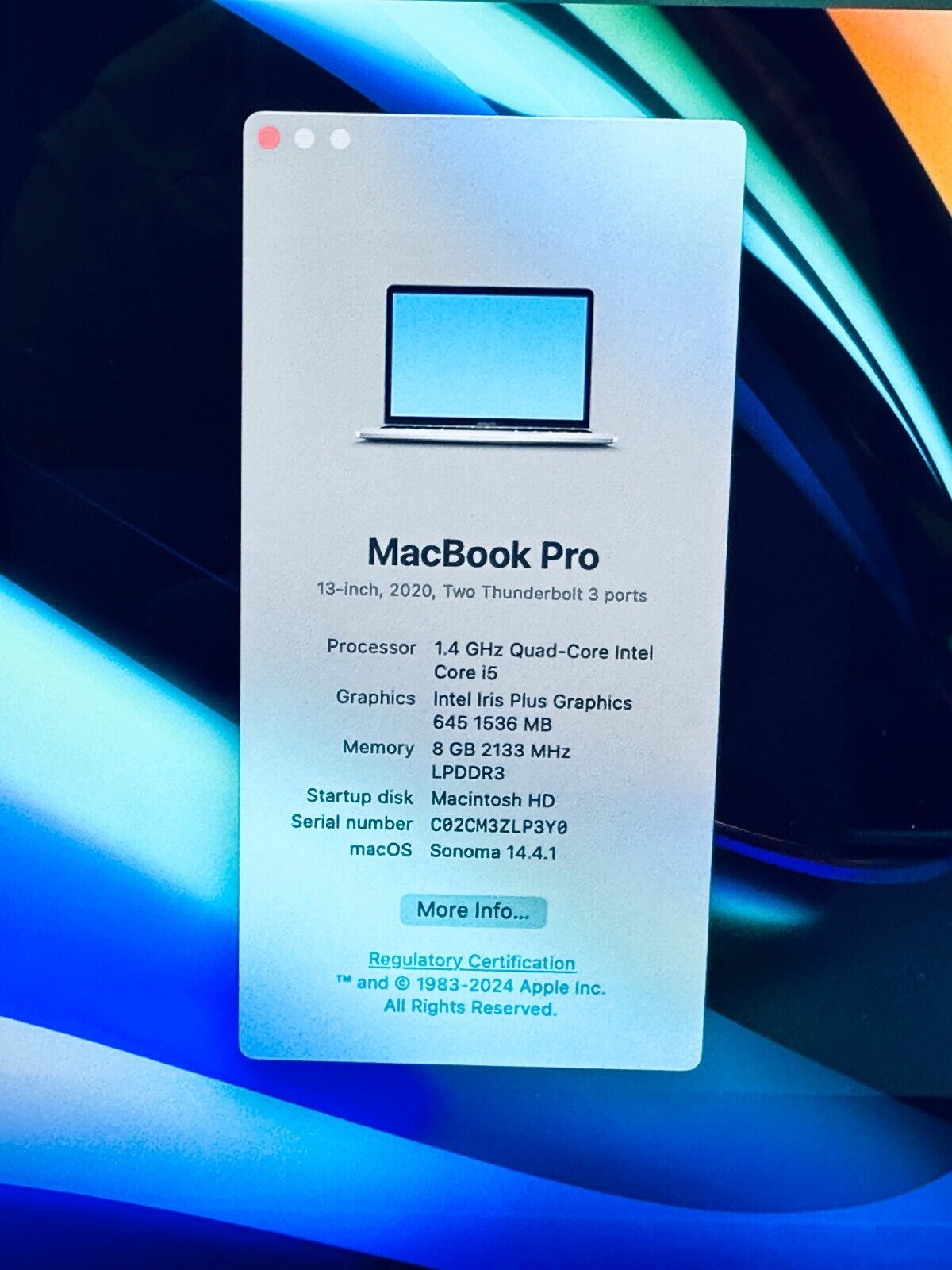 Apple MacBook Pro 13" Inch 2020 Core i5 1.4ghz, 8GB RAM, 512GB SSD, In Sp Grey