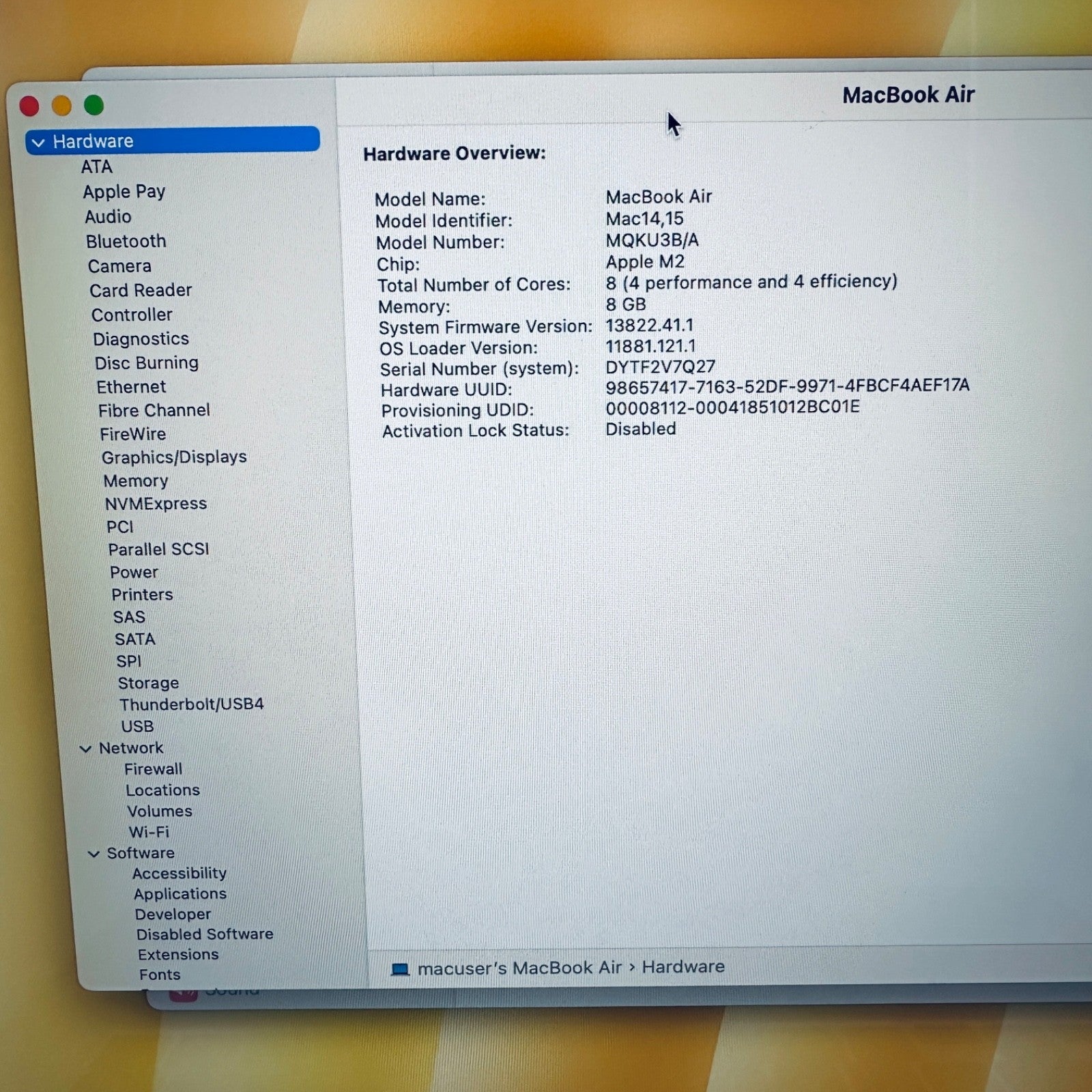 Apple MacBook Air 15-Inch M2 8-Core CPU 10-Core GPU 8GB 256GB In Starlight, Gold