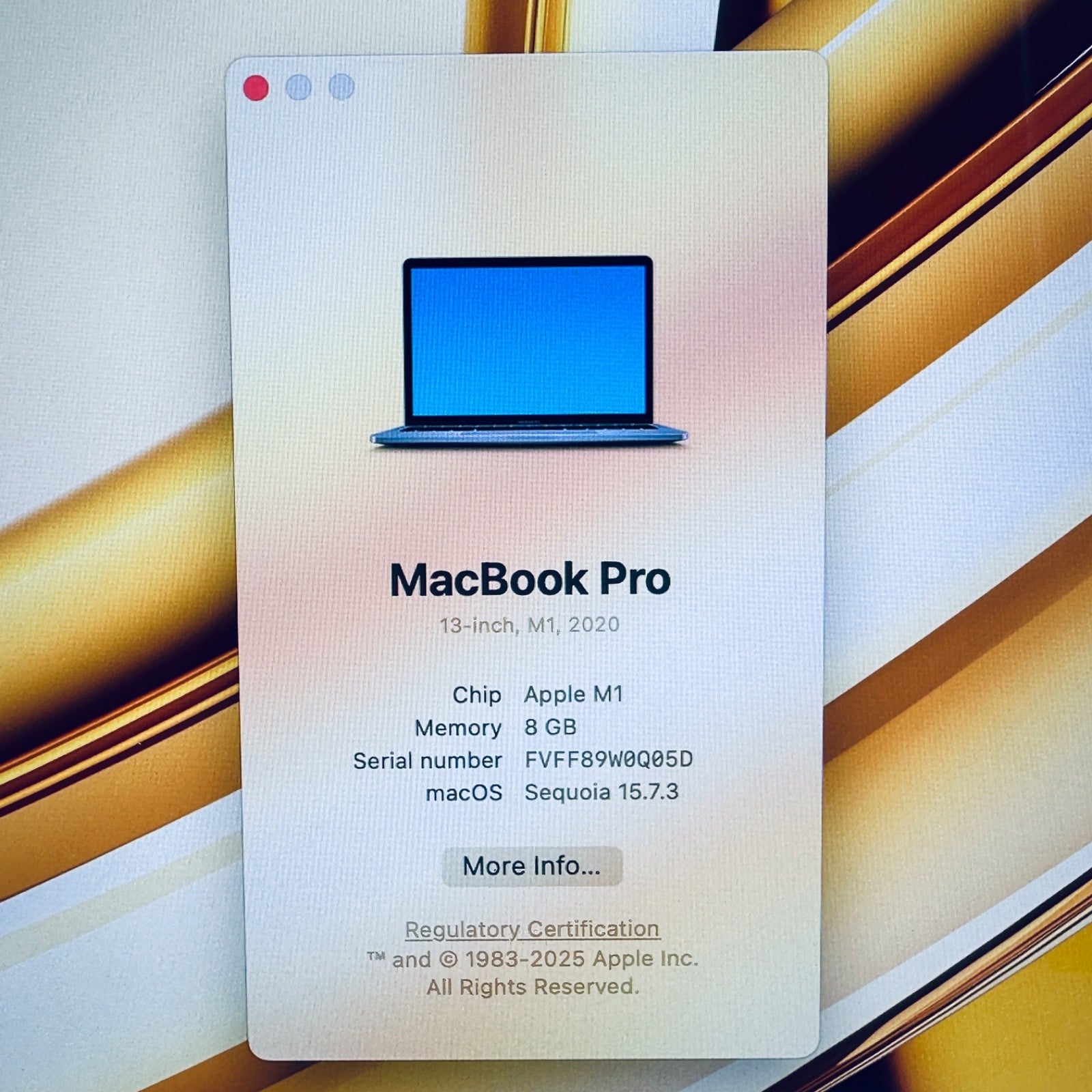 M1 MacBook Pro 13-Inch Touch Bar 8-Core CPU 8-GPU 8GB Ram 256GB SSD In Silver