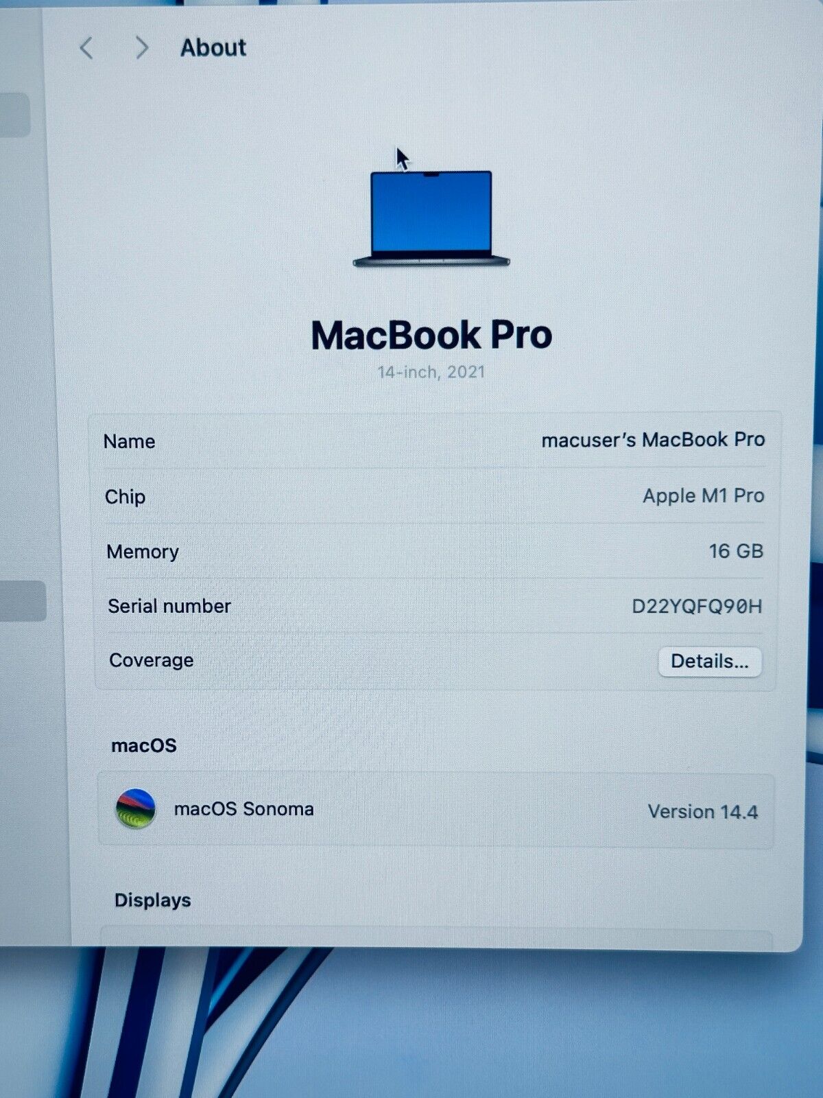 Apple MacBook Pro 14" M1 Pro 8-Core CPU 14-Core GPU 16GB 512GB SSD Space Grey