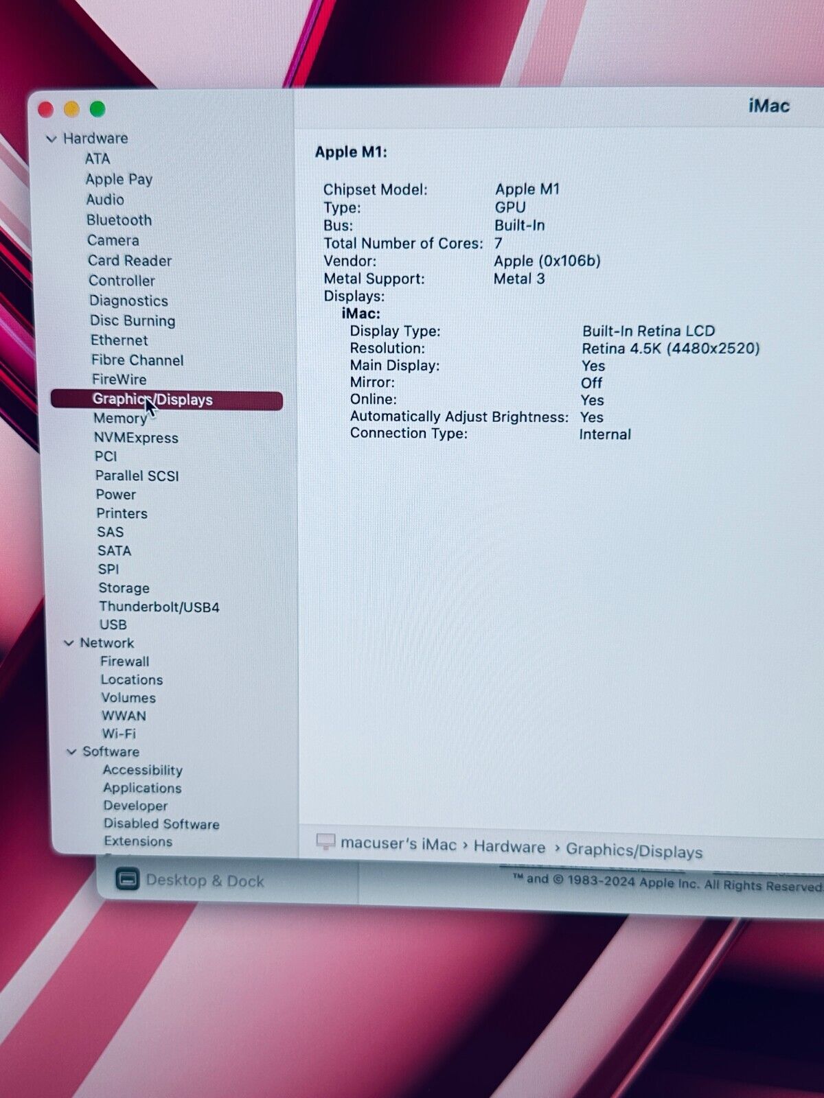 Apple iMac 24 4.5K M1 8GB RAM 256GB SSD 8-Core CPU 7‑Core GPU Pink / Red