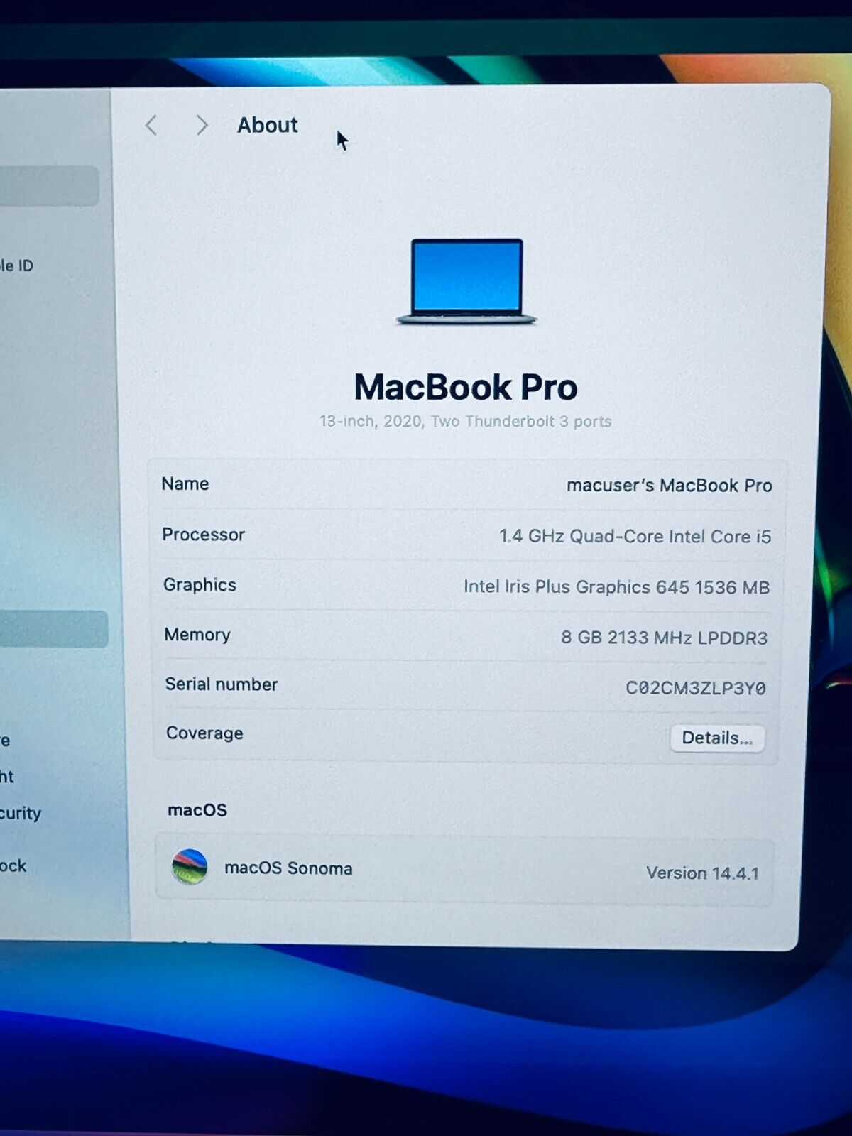 Apple MacBook Pro 13" Inch 2020 Core i5 1.4ghz, 8GB RAM, 512GB SSD, In Sp Grey