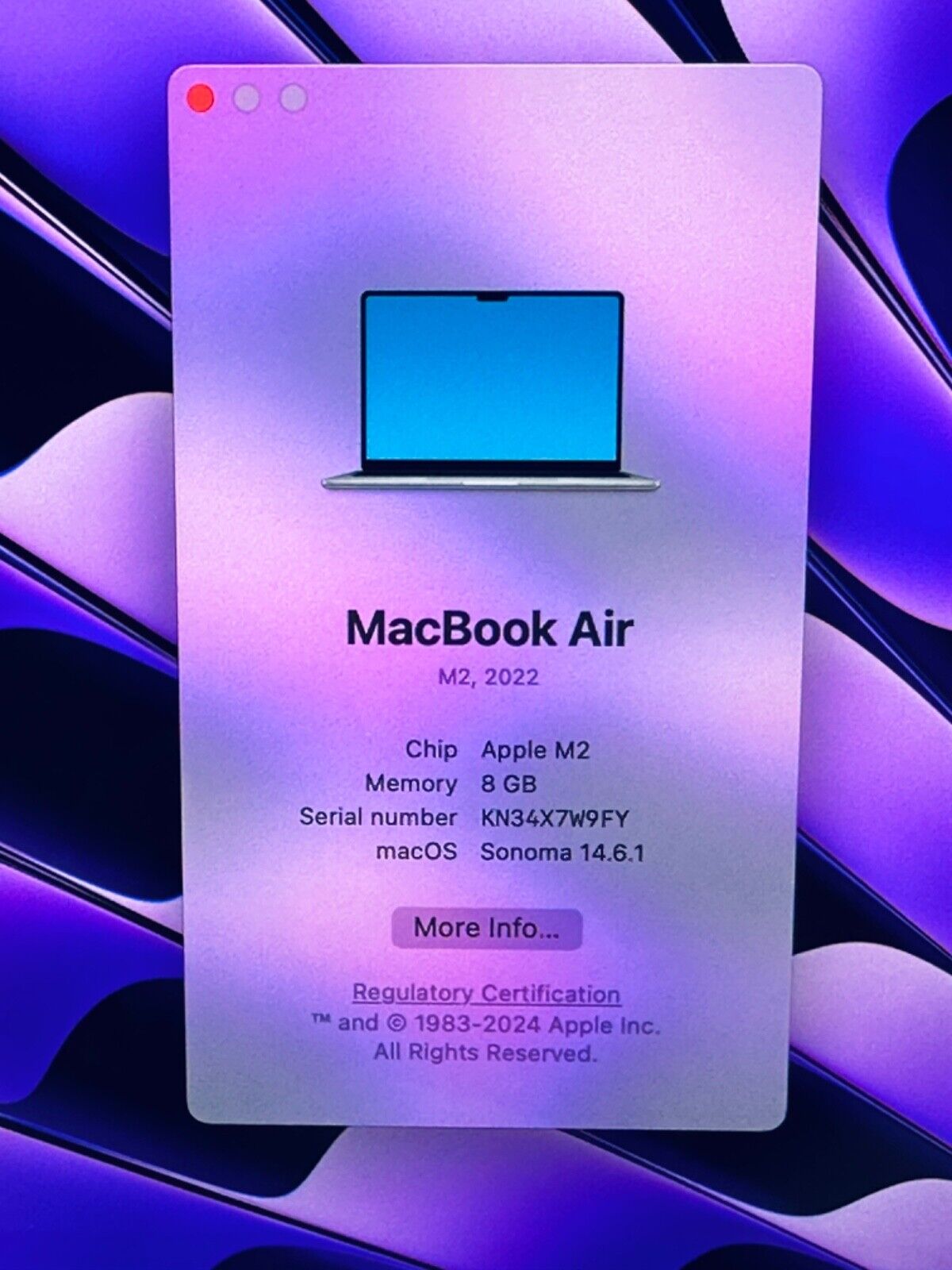 Apple M2 MacBook Air 13-Inch 8-Core CPU 8-Core GPU 8GB, 256GB SSD In Space Grey