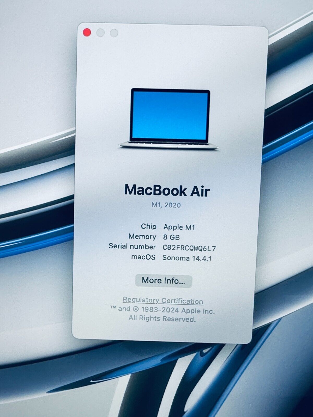 Apple MacBook Air 13" Retina M1 8-Core CPU 7-Core GPU 8GB Ram 256GB SSD Silver