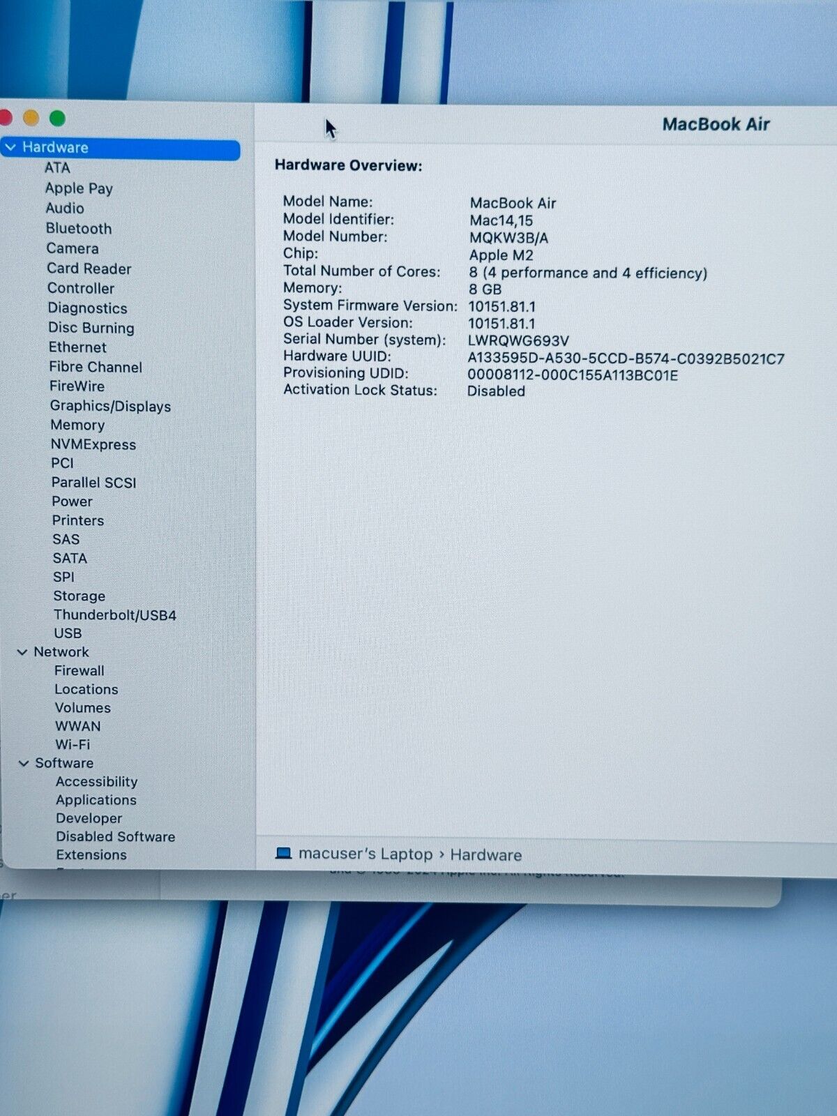 Apple MacBook Air 15.3" M2 8-Core CPU 10-Core GPU 8GB RAM 256GB, Midnight Blue