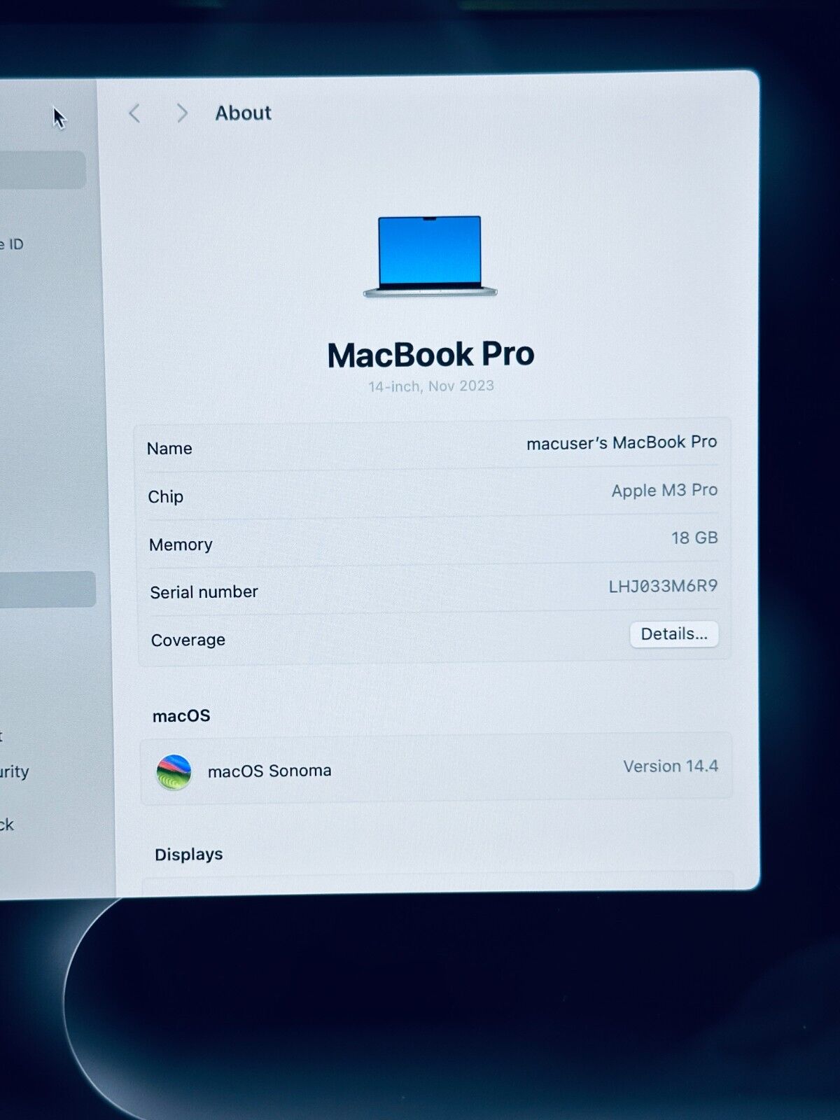 Apple MacBook Pro 14" 2023 M3 Pro 11-Core CPU 14-Core GPU 18GB 512GB SSD Silver