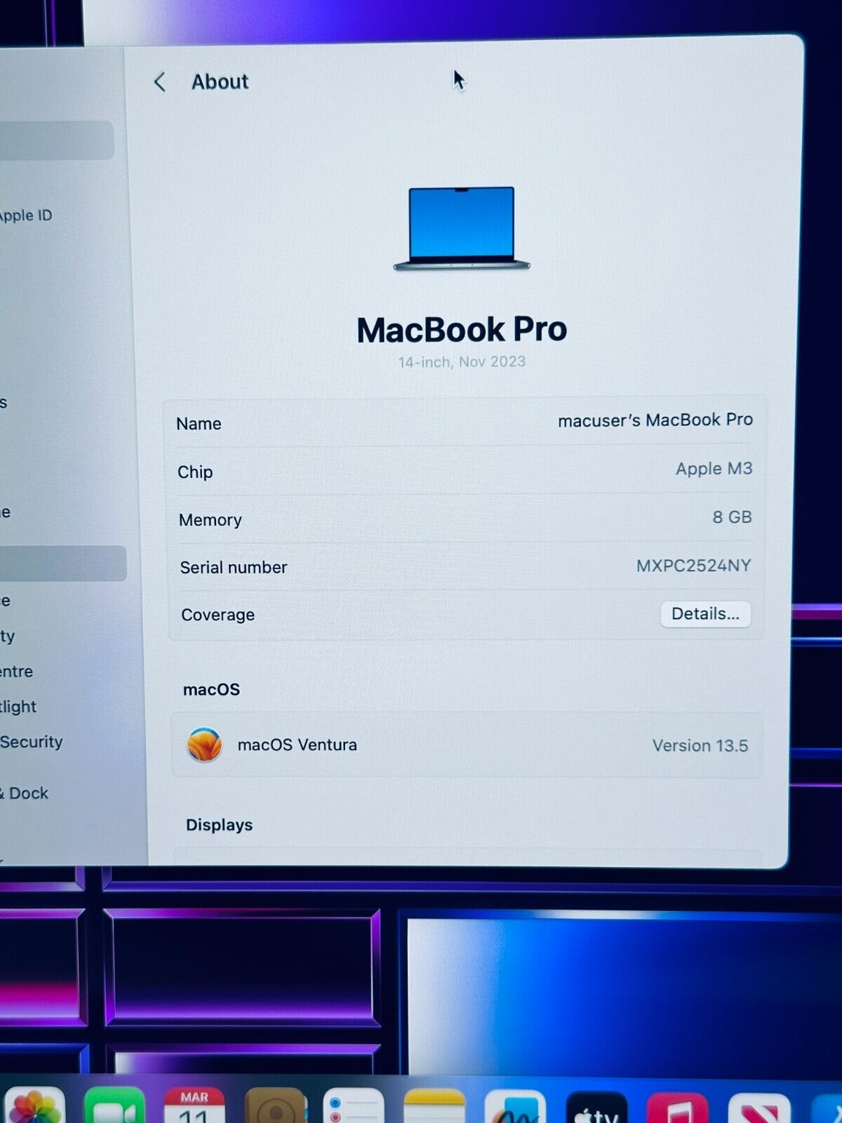 Apple MacBook Pro 14" 2023 M3 8-Core CPU 10-Core GPU 8GB 512GB SSD Space Grey