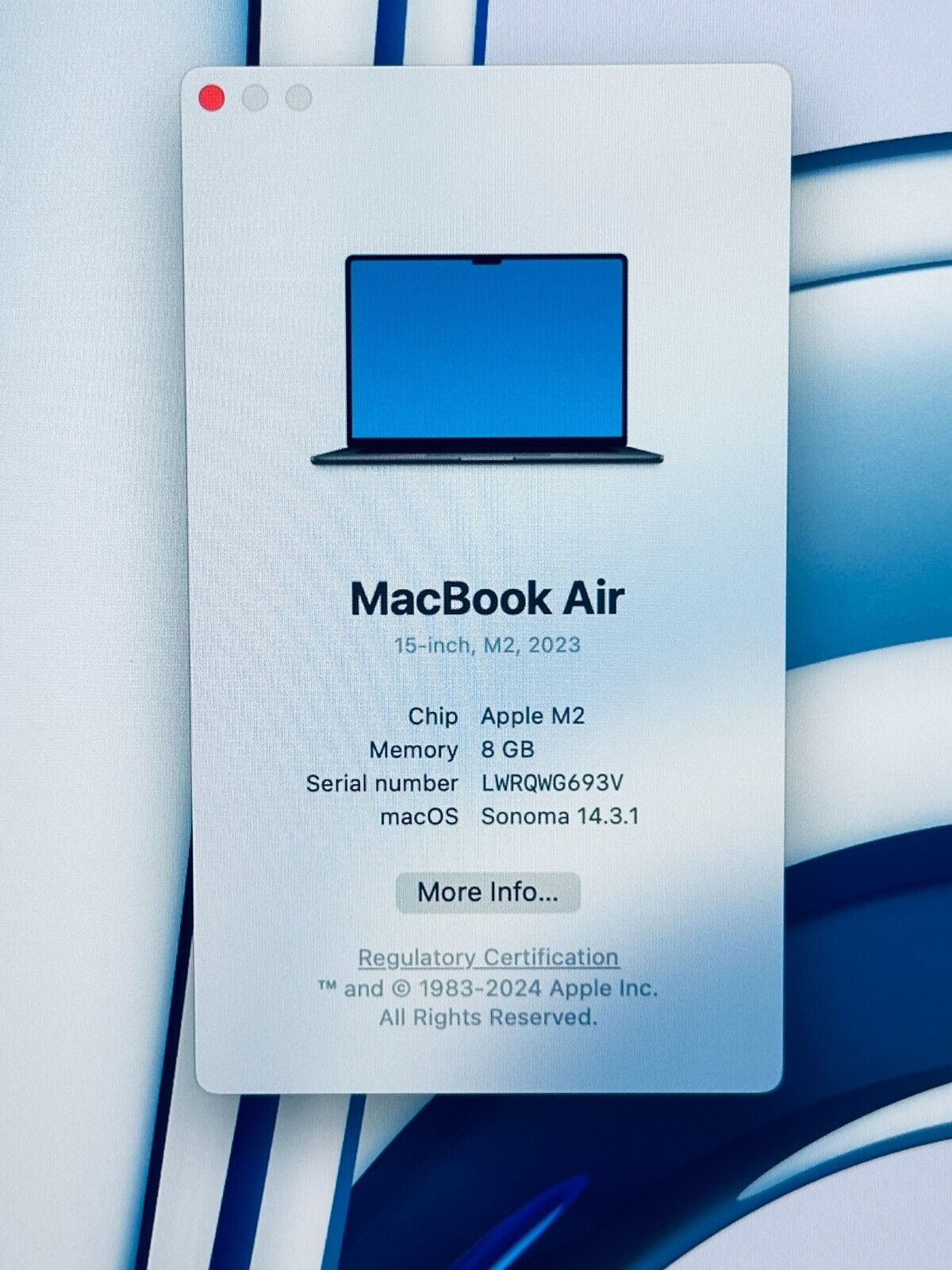 Apple MacBook Air 15.3" M2 8-Core CPU 10-Core GPU 8GB RAM 256GB, Midnight Blue