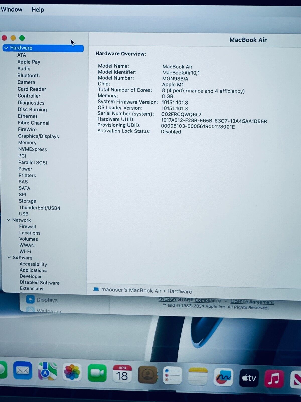 Apple MacBook Air 13" Retina M1 8-Core CPU 7-Core GPU 8GB Ram 256GB SSD Silver
