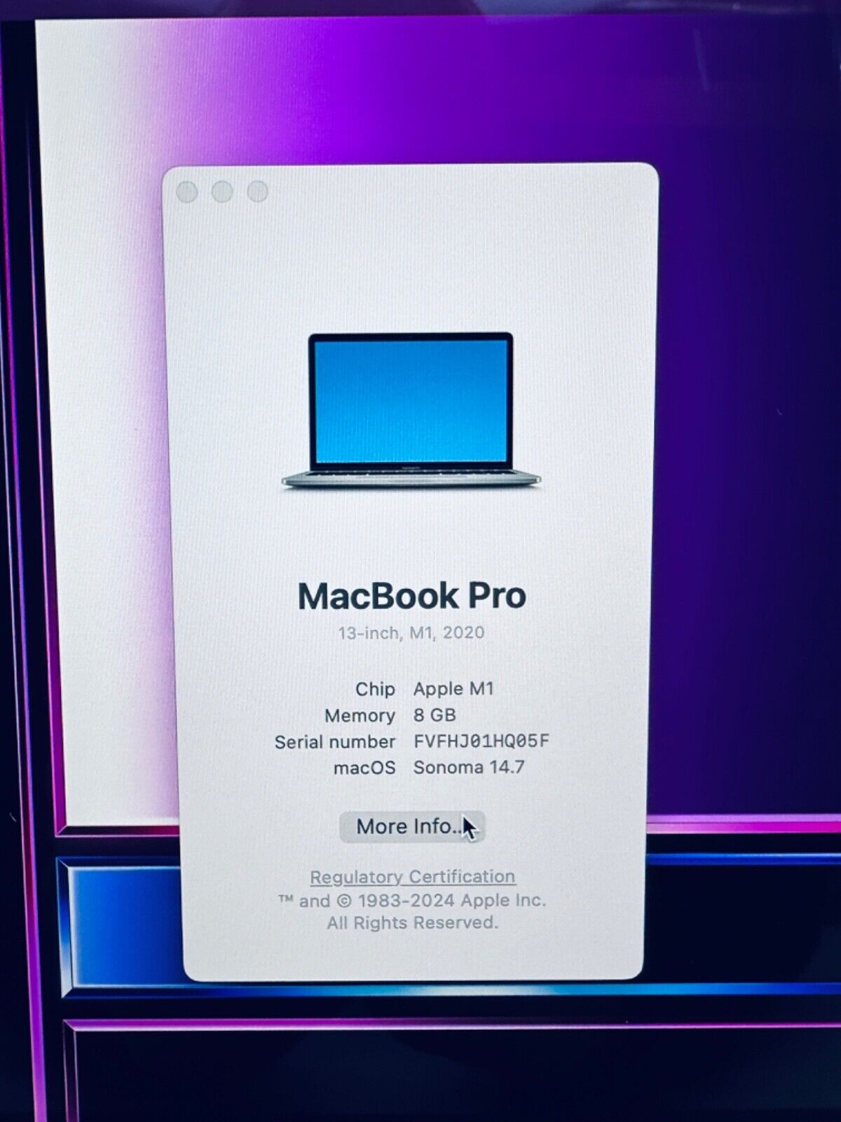 Apple M1 MacBook Pro 13-Inch Touch Bar 8-Core CPU 8-GPU 8GB Ram 512GB SSD Grey