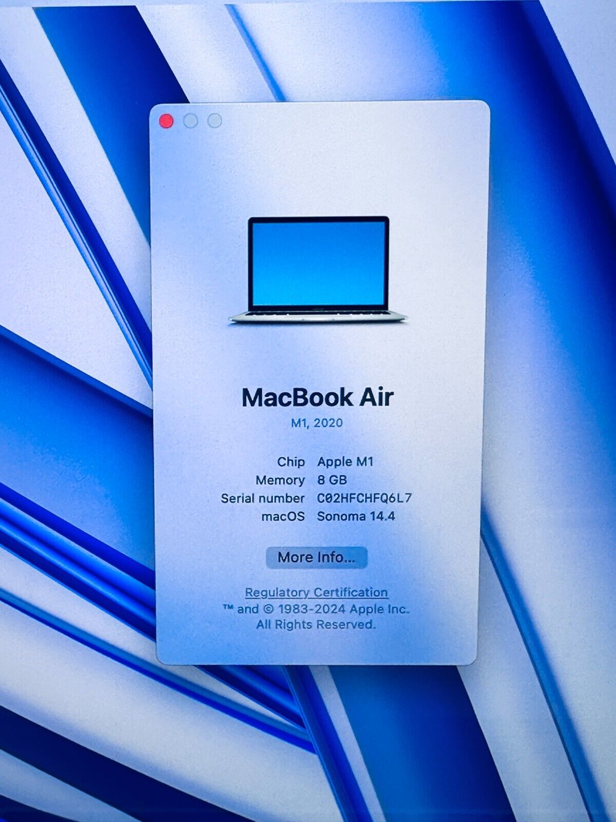 Apple MacBook Air 13" Retina M1 8-Core CPU 7-Core GPU 8GB Ram 256GB SSD Silver