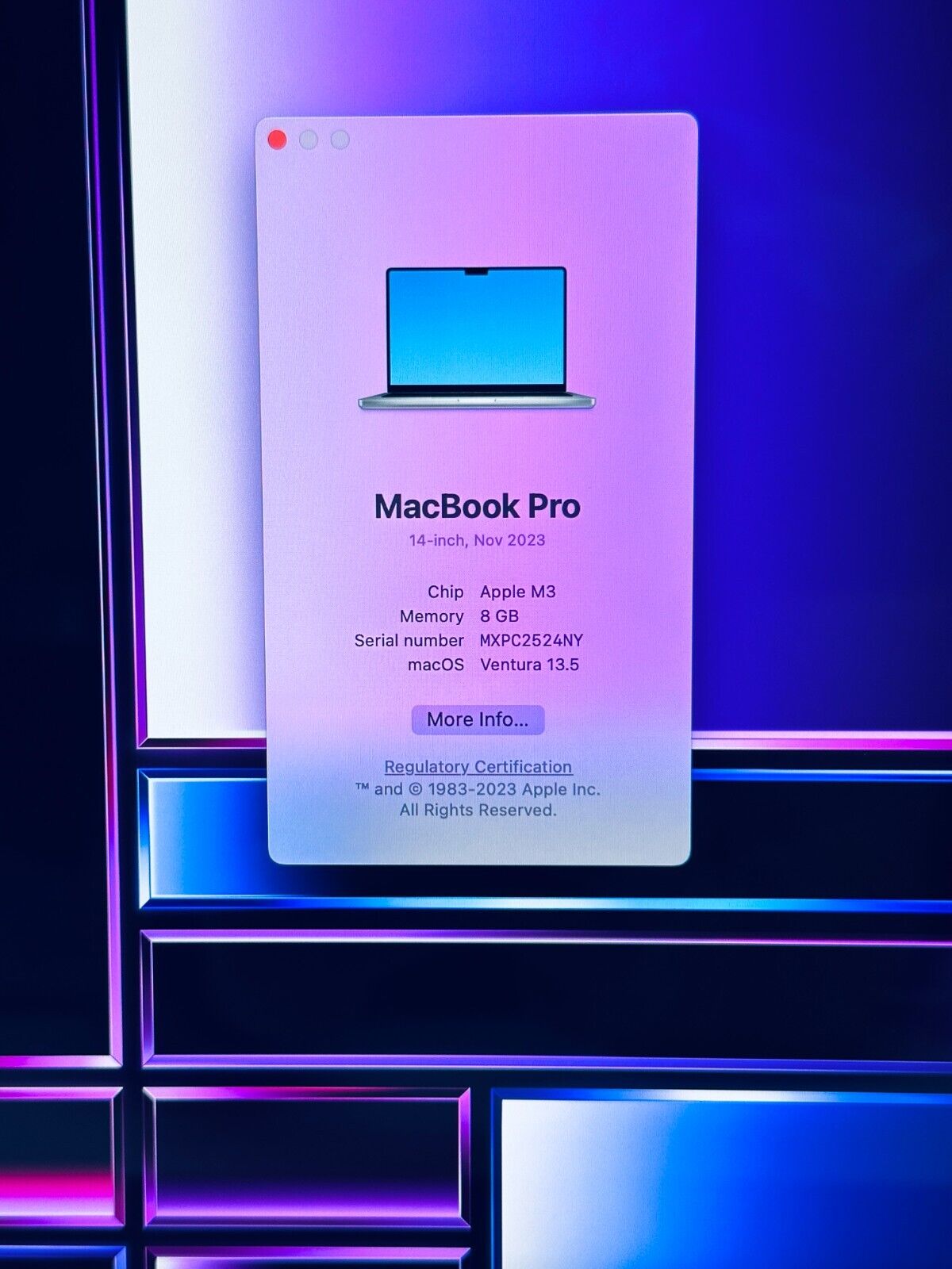 Apple MacBook Pro 14" 2023 M3 8-Core CPU 10-Core GPU 8GB 512GB SSD Space Grey