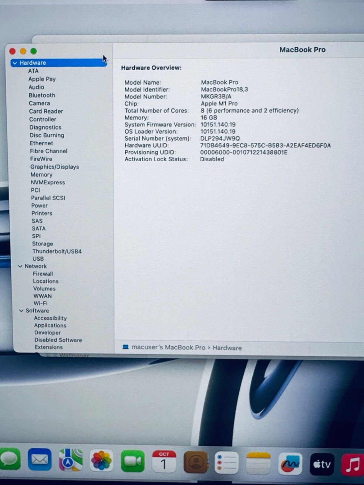 Apple MacBook Pro 14" M1 Pro 8-Core CPU 14-Core GPU 16GB 512GB SSD In Silver